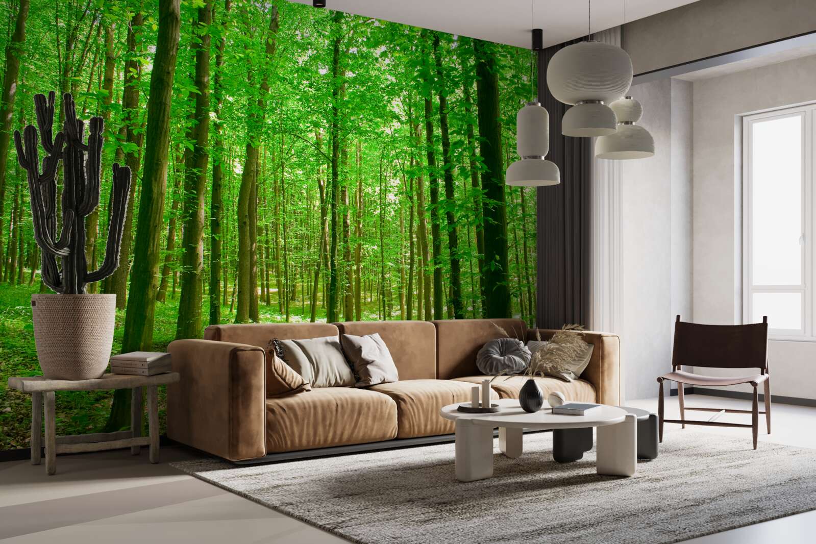 Fototapeta cienki letni las z drzewami liściastymi