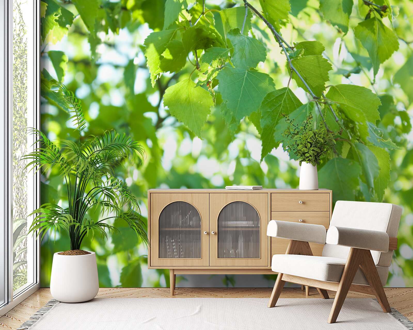 Fototapeta liście brzozy na tle błękitnego nieba