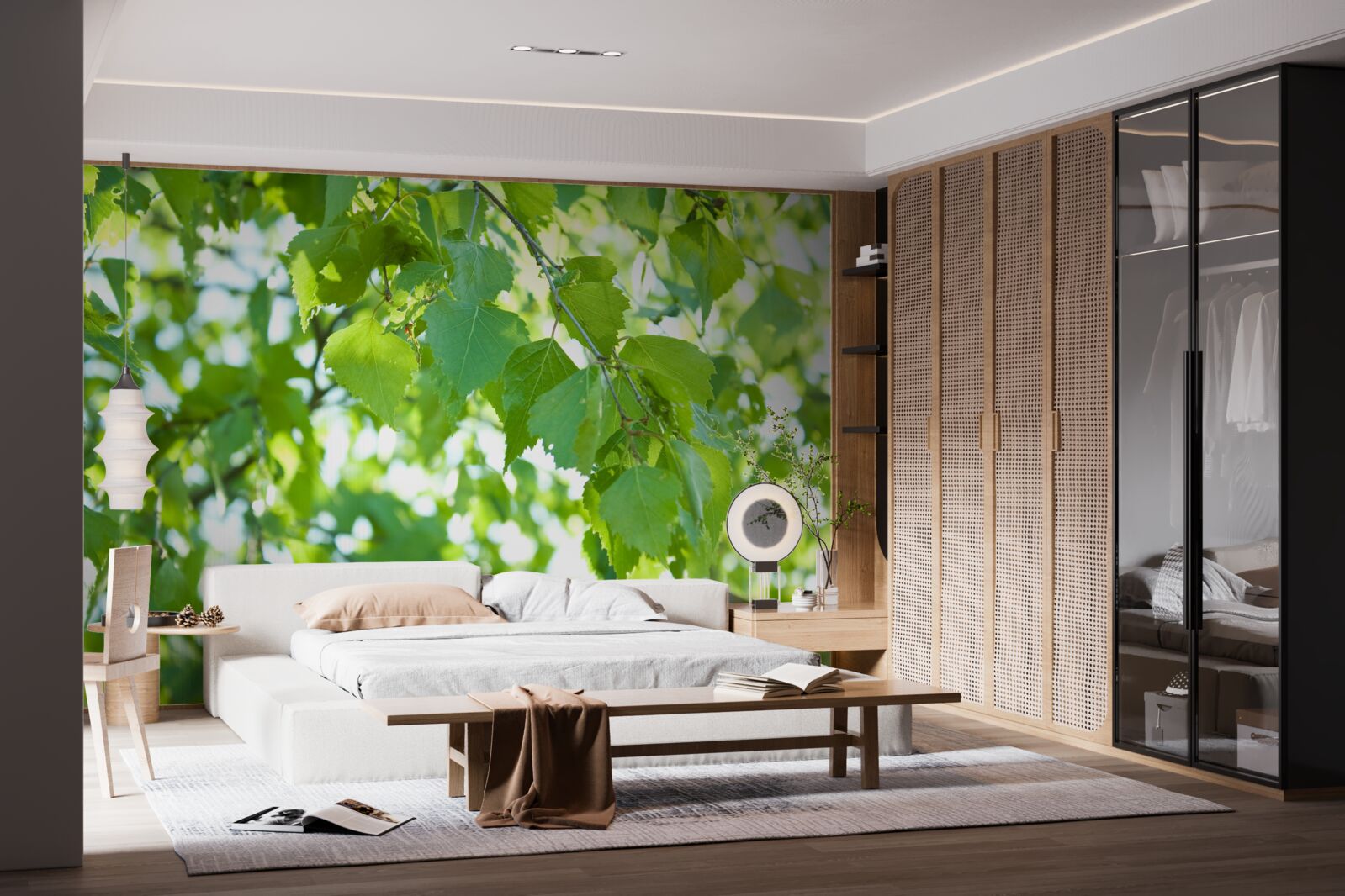 Fototapeta liście brzozy na tle błękitnego nieba