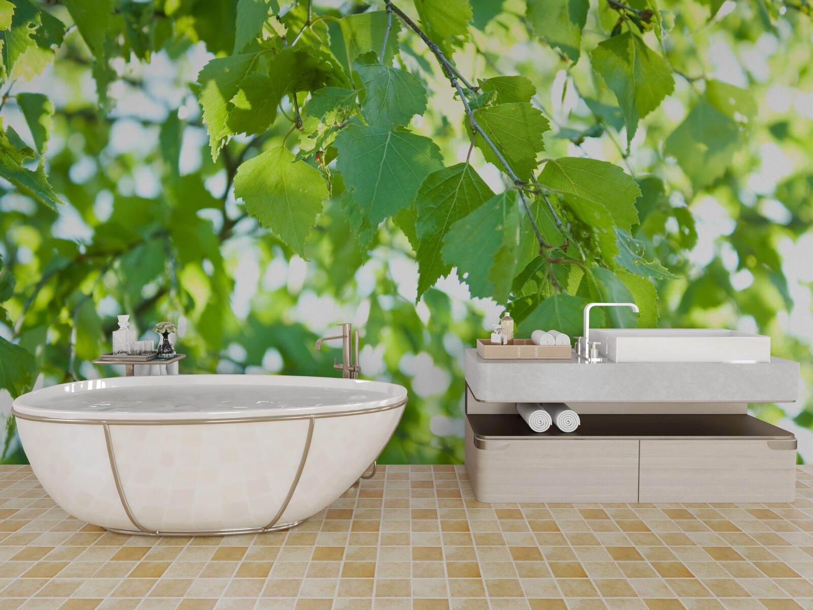 Fototapeta liście brzozy na tle błękitnego nieba