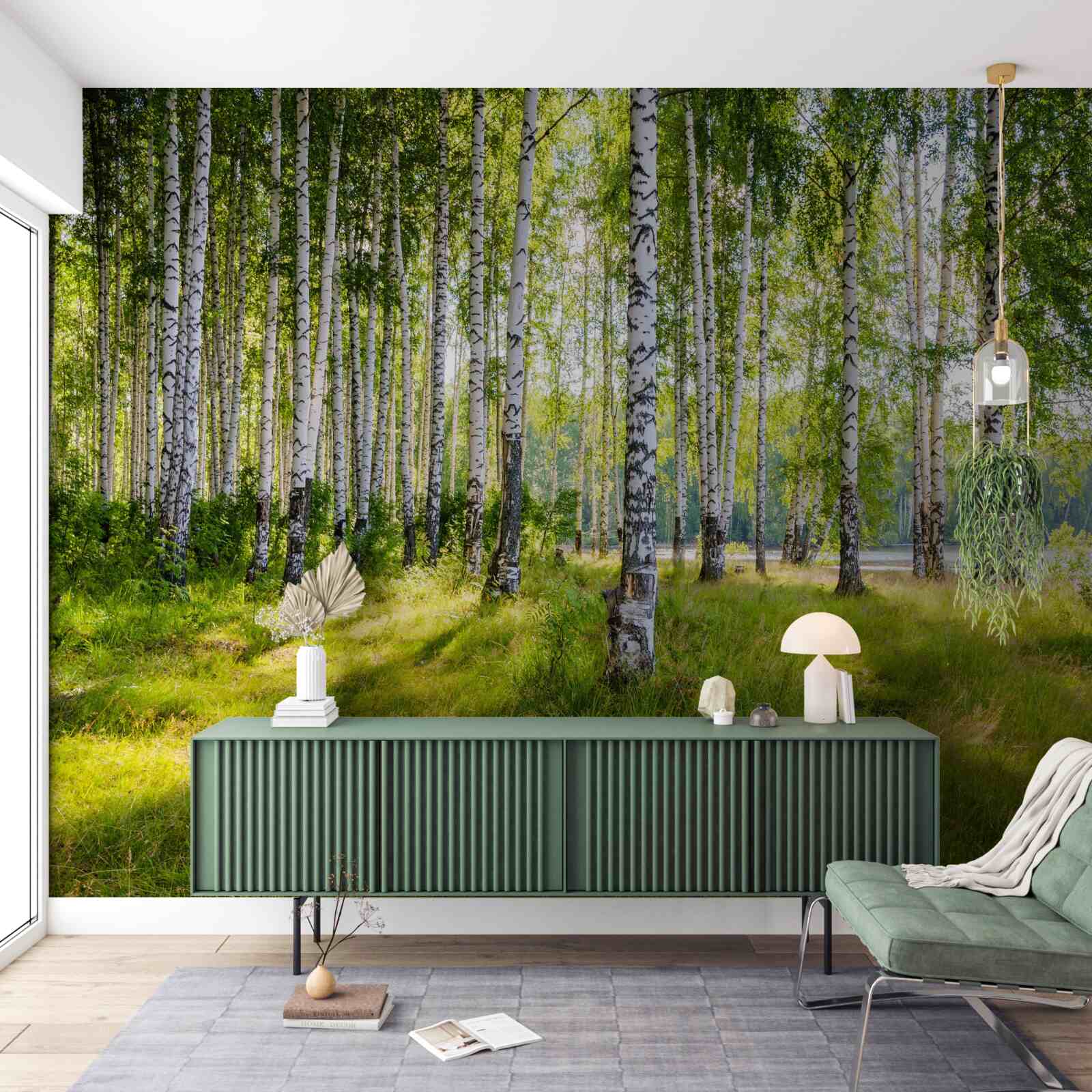 Fototapeta Świt w zielonym zaroślu brzozowym