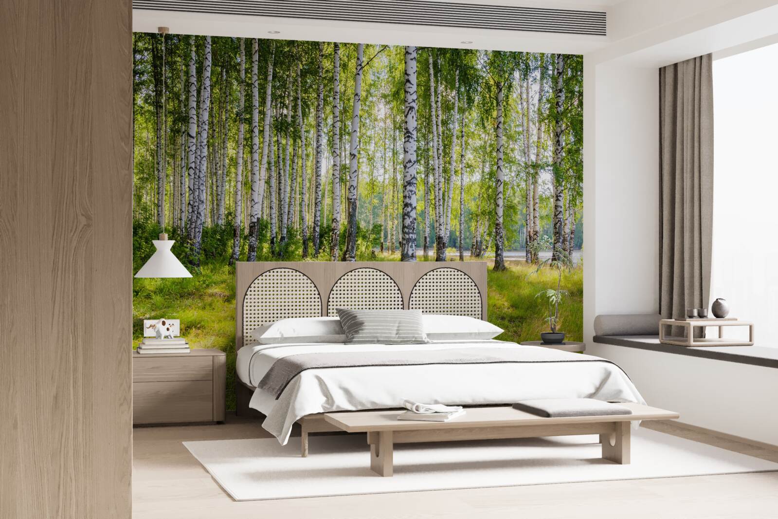 Fototapeta Świt w zielonym zaroślu brzozowym