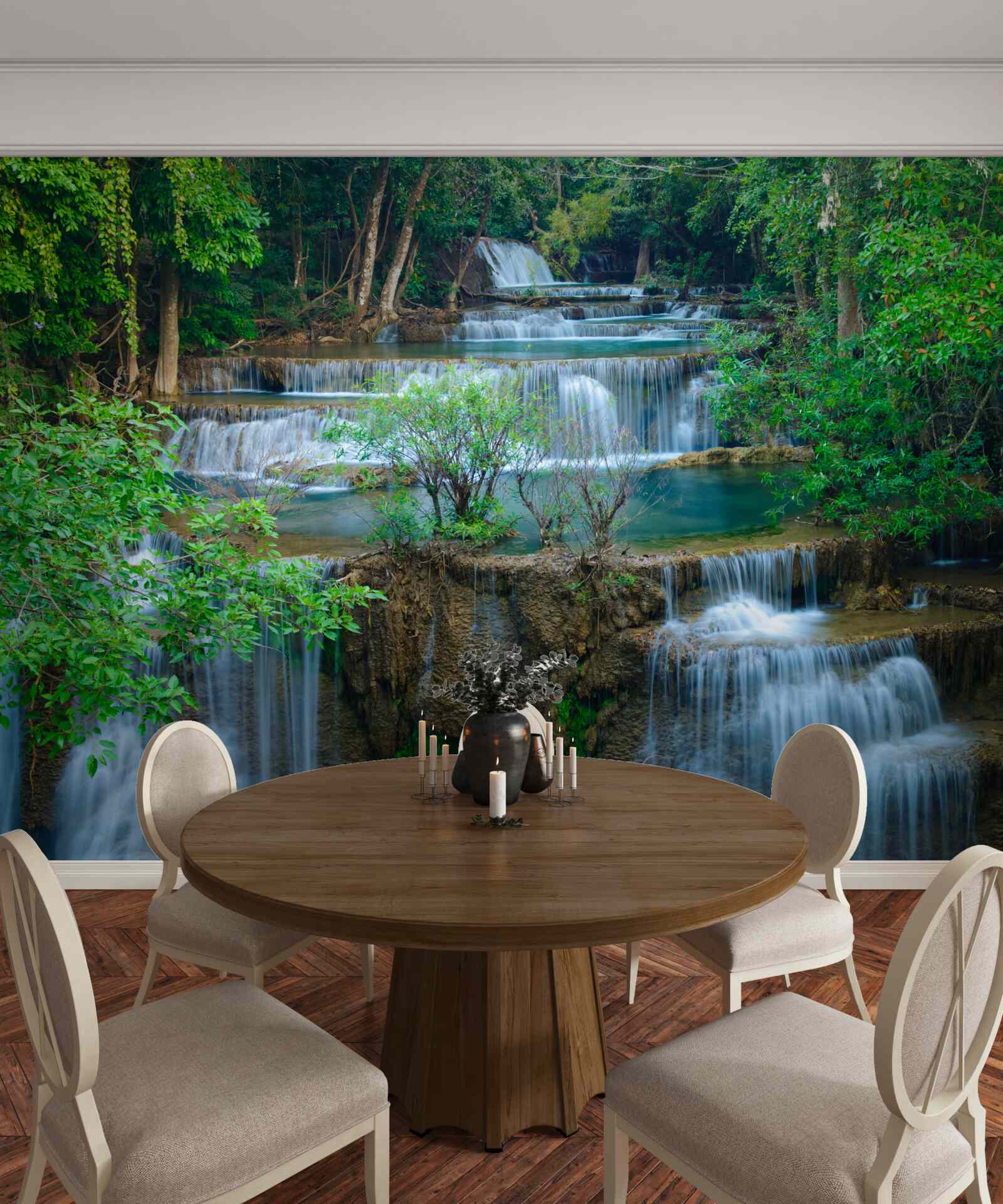 Fototapeta wodospady spadające majestatycznie do potoków w lesie tworzą kaskadę