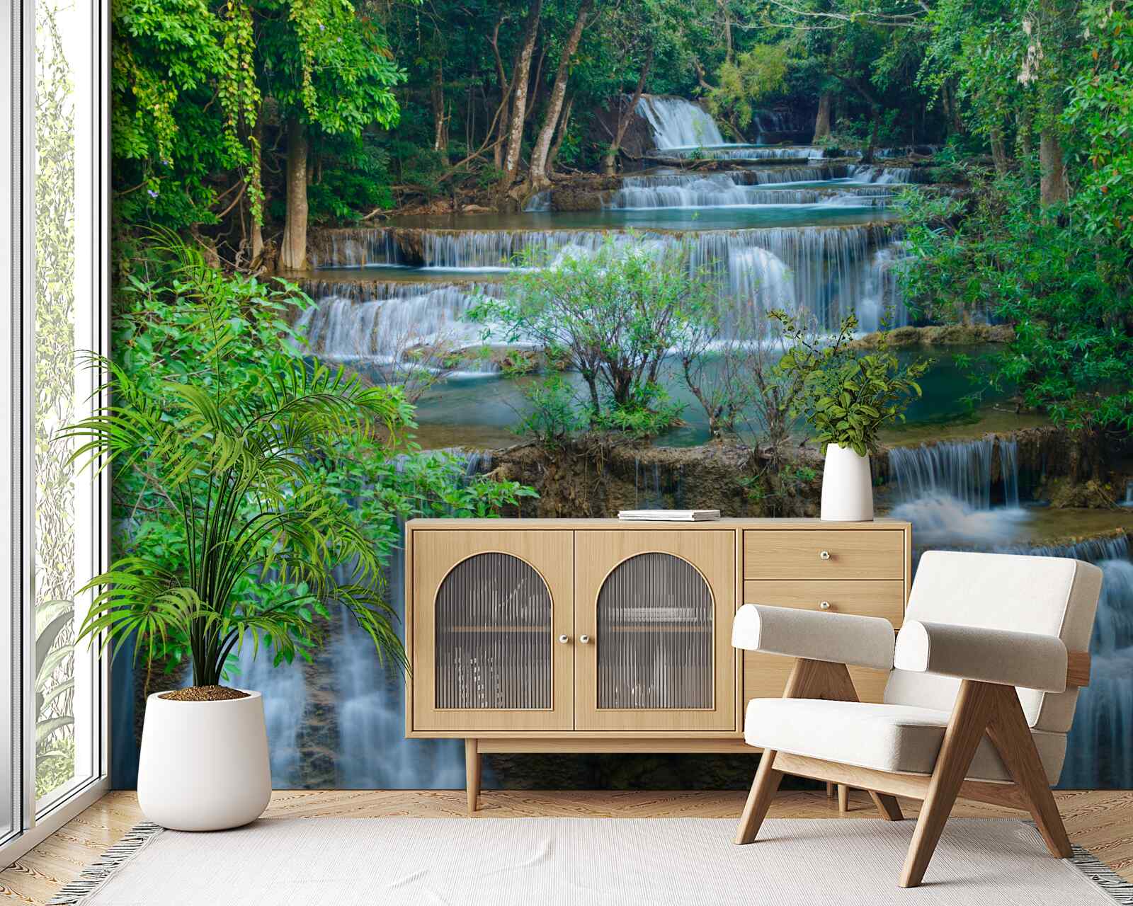 Fototapeta wodospady spadające majestatycznie do potoków w lesie tworzą kaskadę