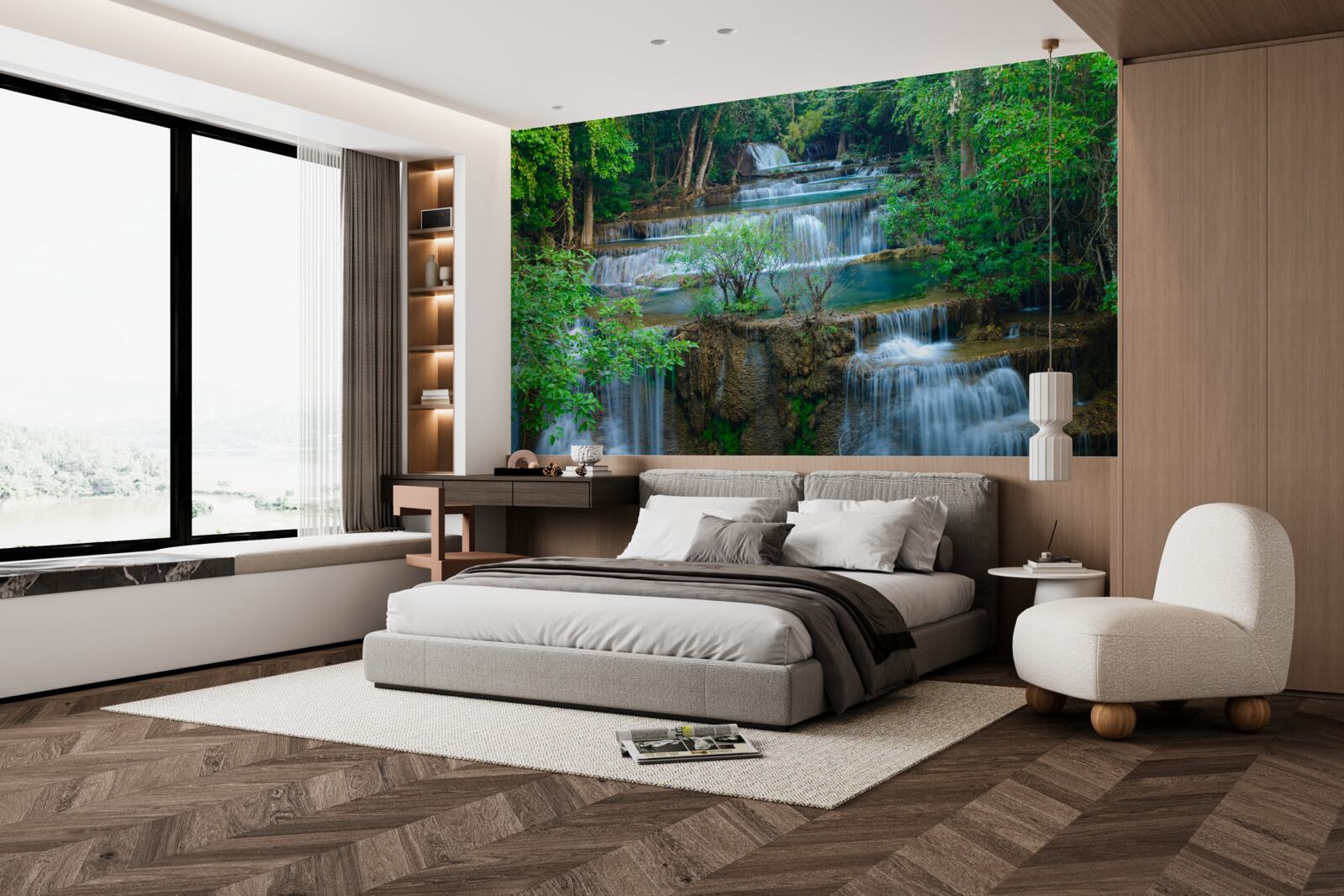 Fototapeta wodospady spadające majestatycznie do potoków w lesie tworzą kaskadę