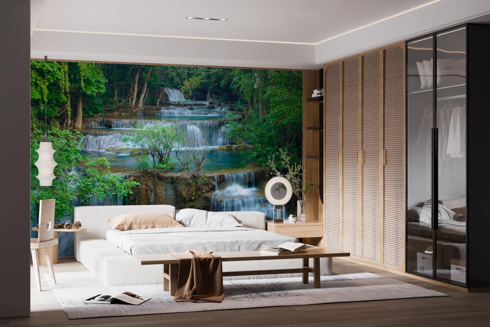 Fototapeta wodospady spadające majestatycznie do potoków w lesie tworzą kaskadę