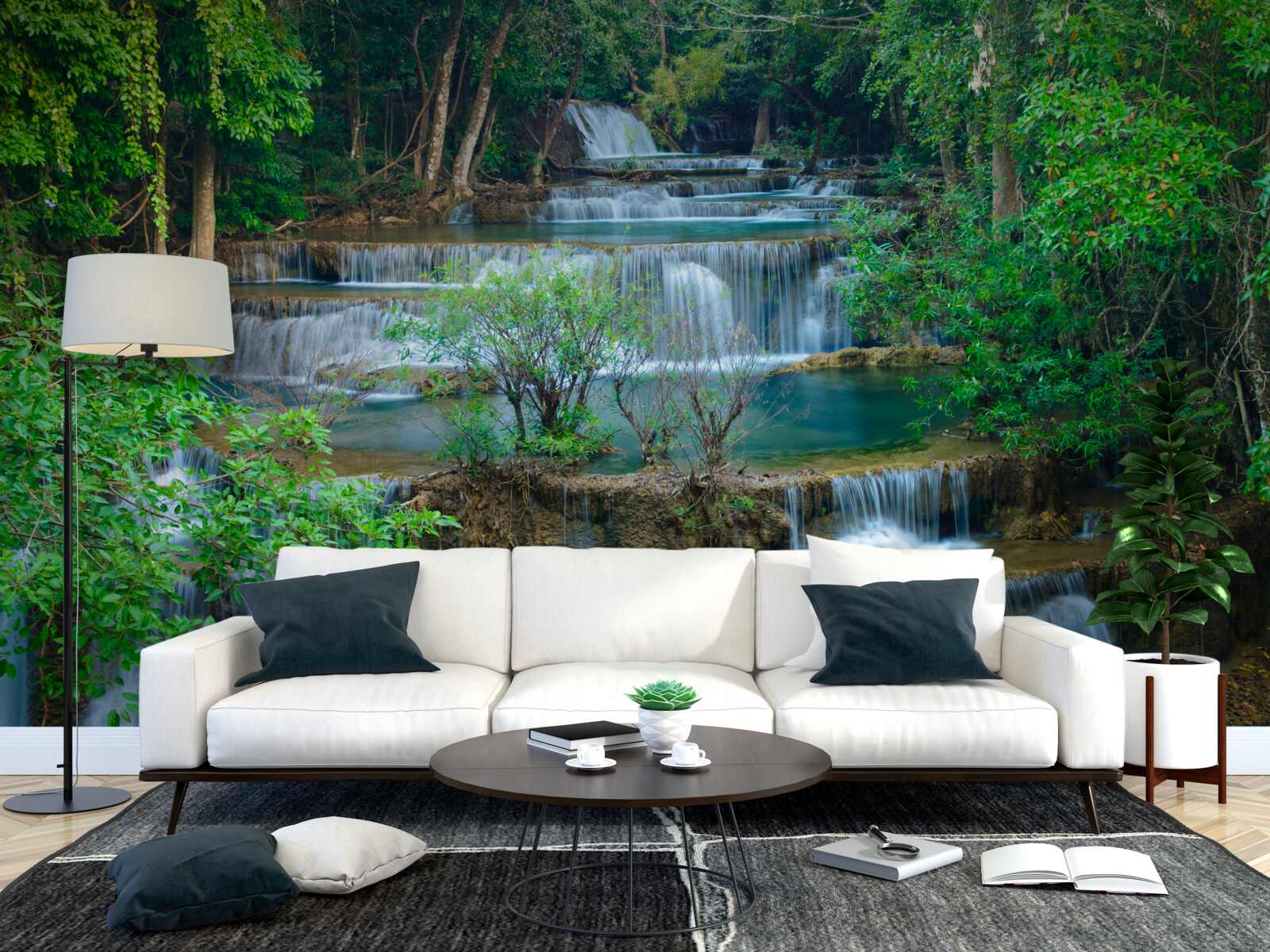 Fototapeta wodospady spadające majestatycznie do potoków w lesie tworzą kaskadę