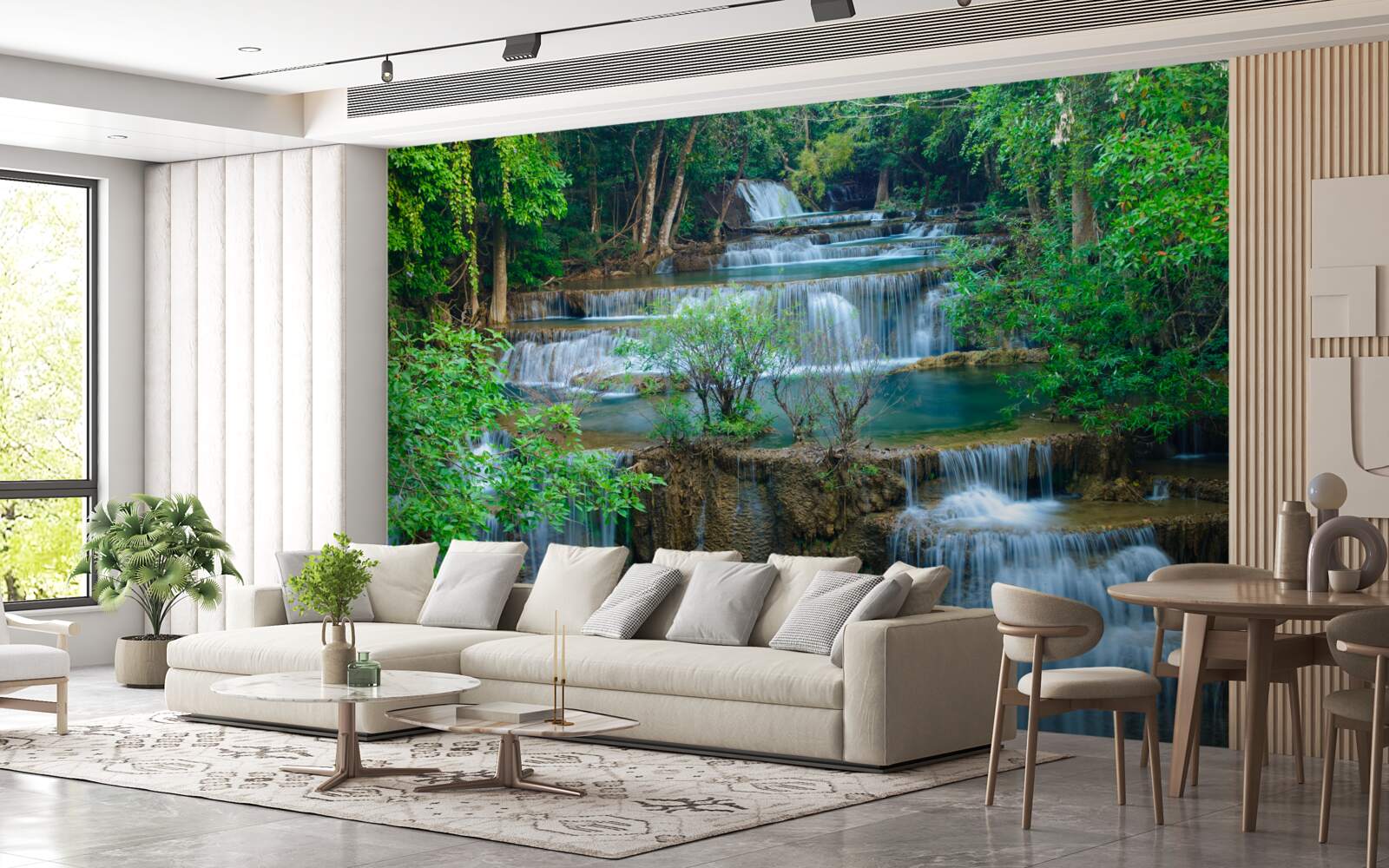 Fototapeta wodospady spadające majestatycznie do potoków w lesie tworzą kaskadę