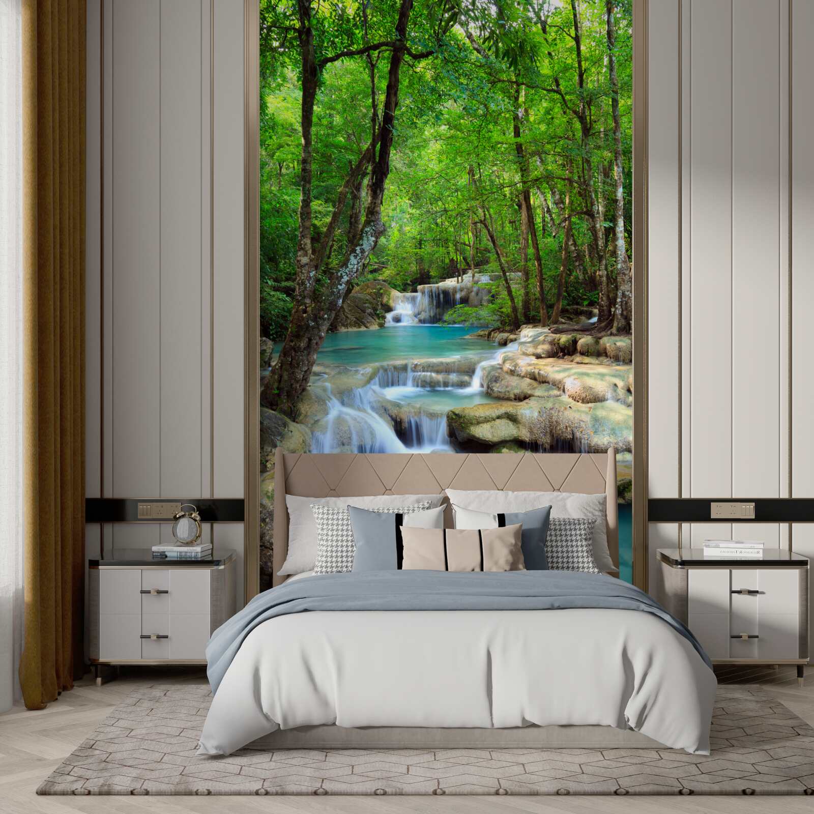 Fototapeta wodospad ze strumieniami krystalicznie czystej wody spadającymi kaskadami