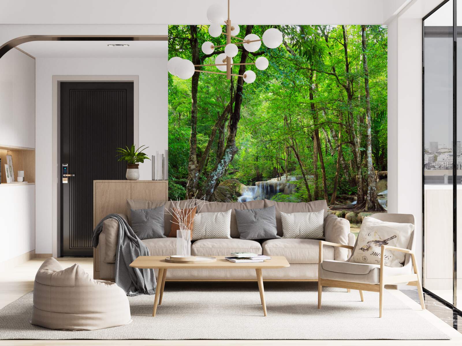 Fototapeta wodospad ze strumieniami krystalicznie czystej wody spadającymi kaskadami