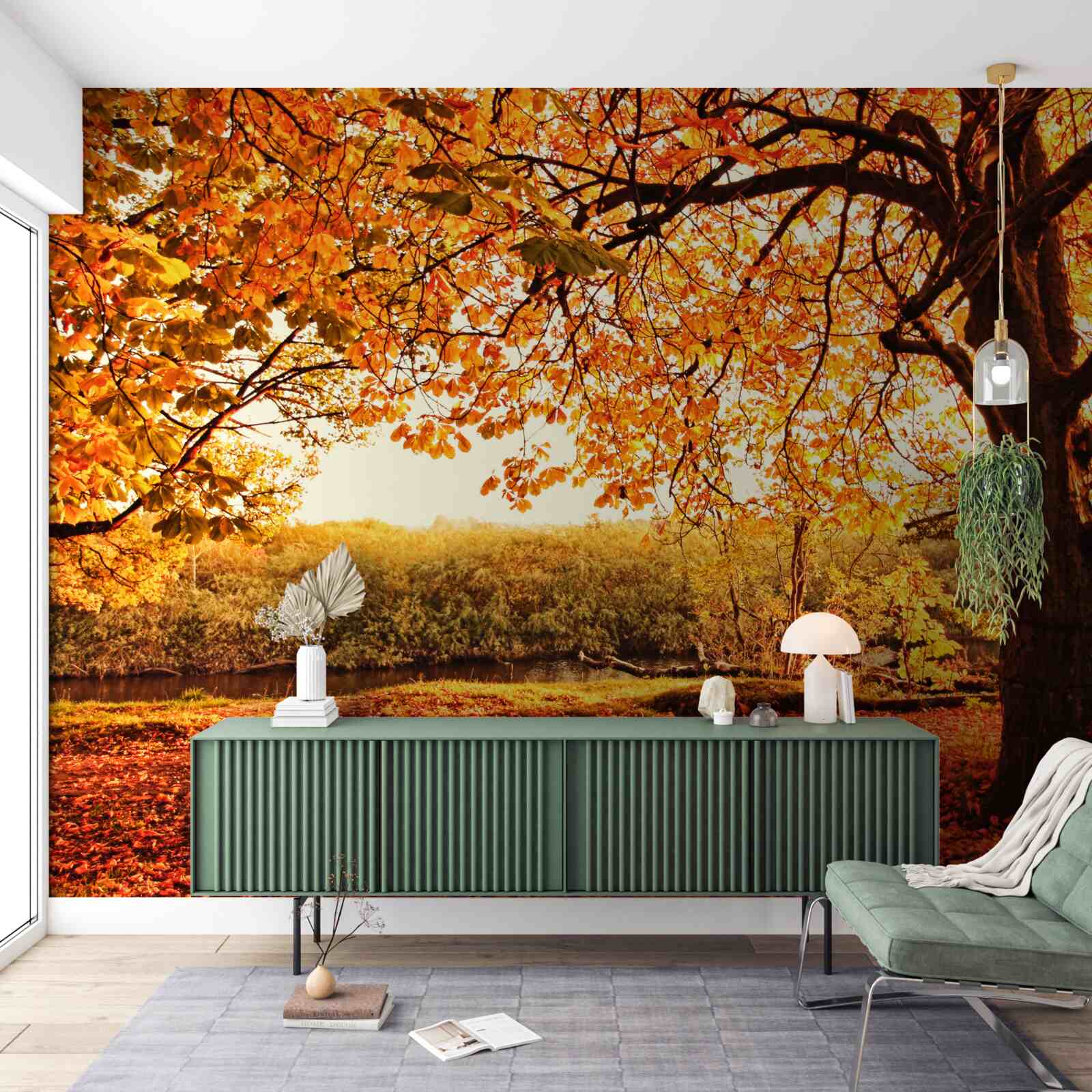 Fototapeta olśniewające uroki lasu w słoneczną jesień