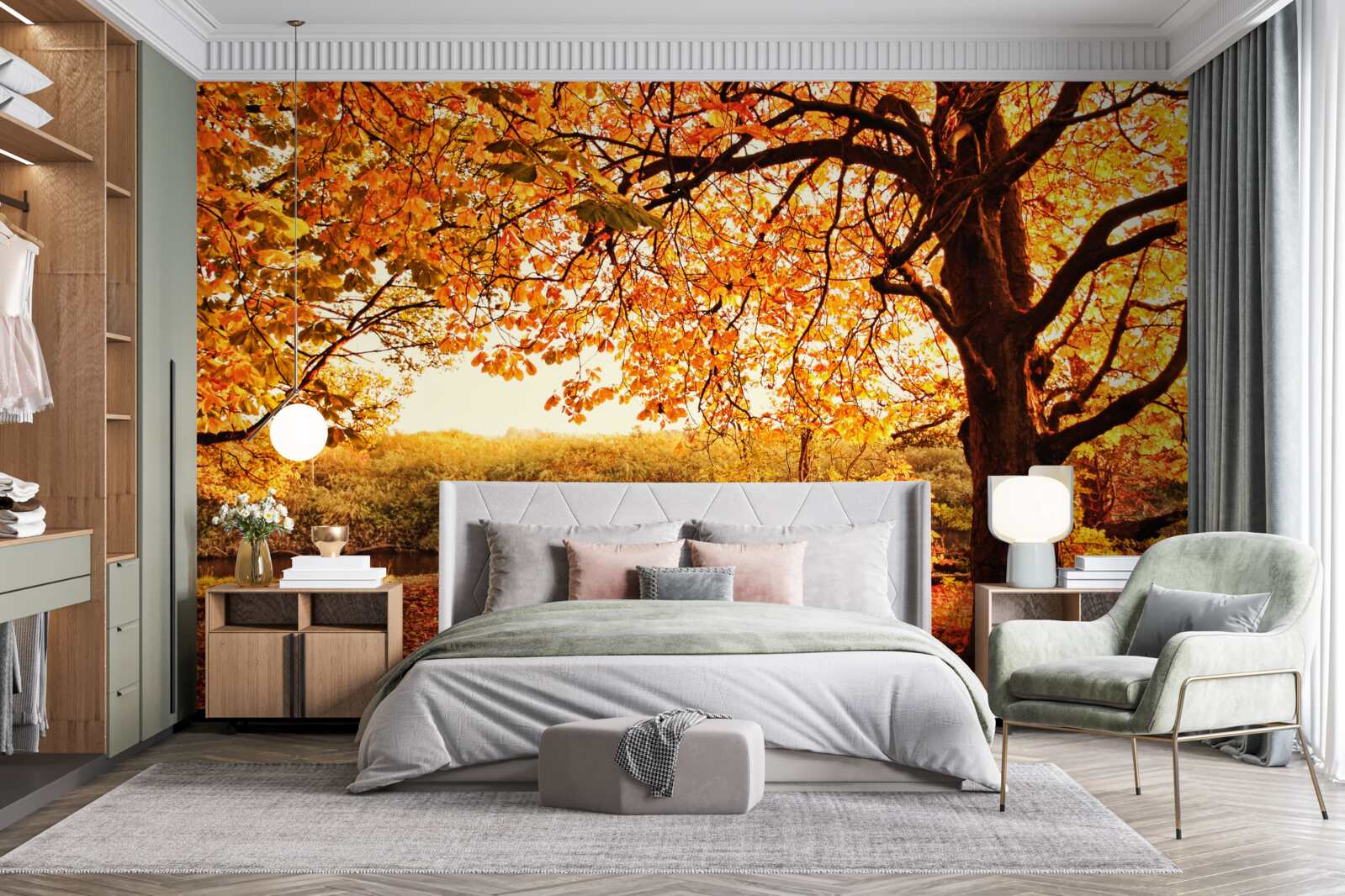 Fototapeta olśniewające uroki lasu w słoneczną jesień