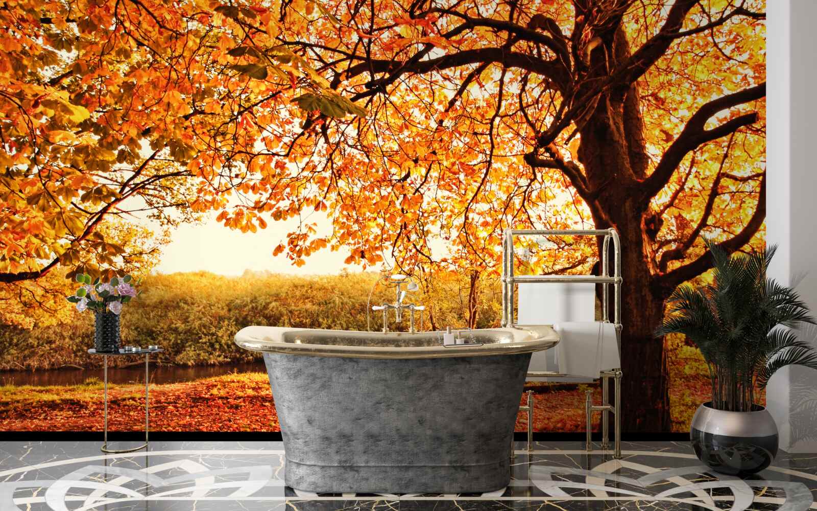 Fototapeta olśniewające uroki lasu w słoneczną jesień