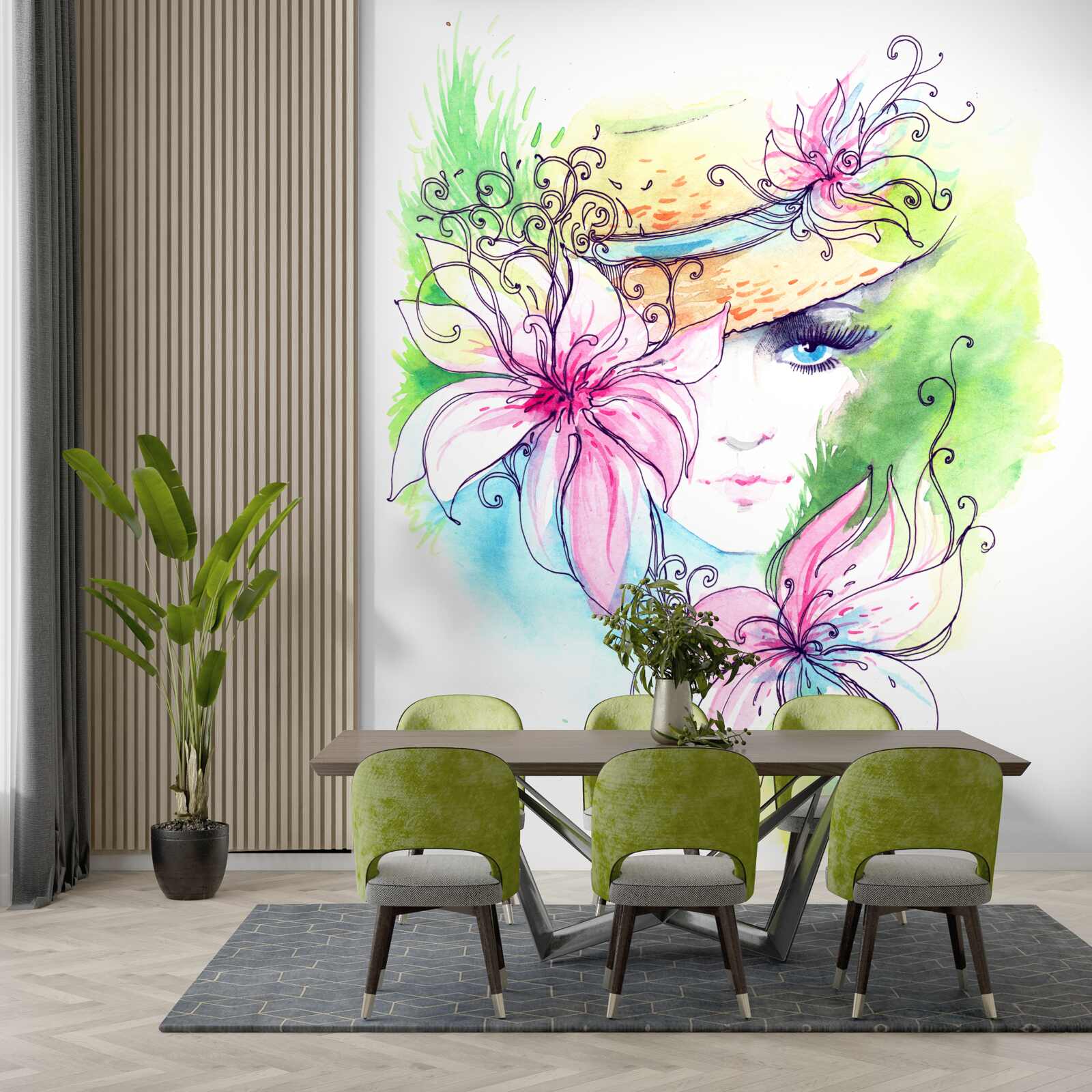 Fototapeta portret dziewczynki i kwiaty przedstawione na obrazie