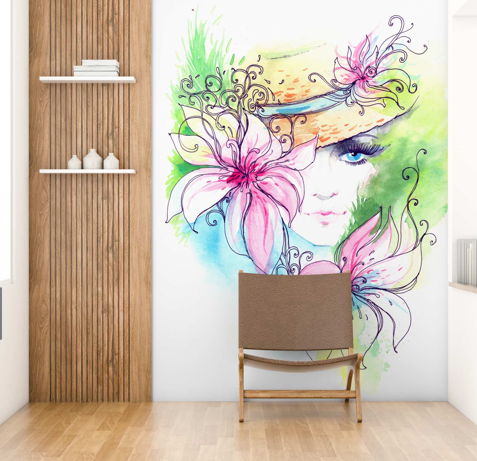 Fototapeta portret dziewczynki i kwiaty przedstawione na obrazie