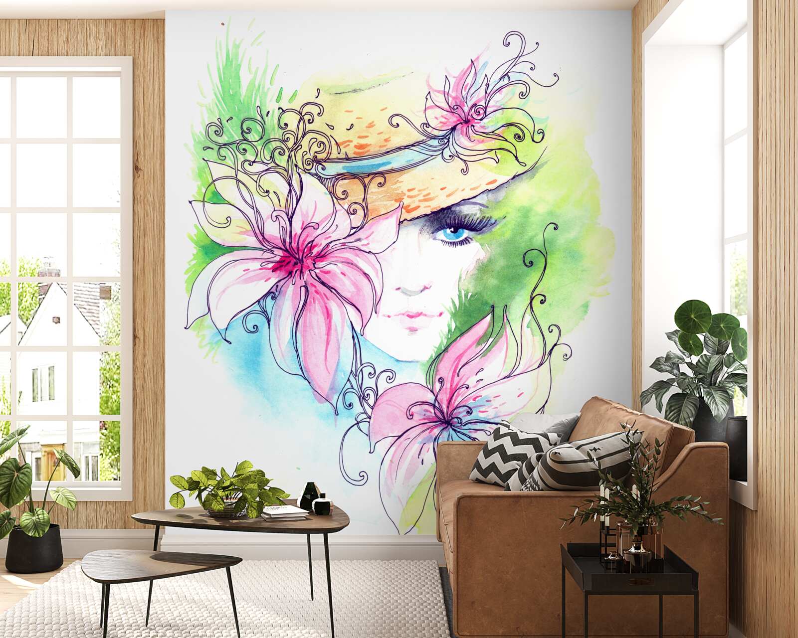 Fototapeta portret dziewczynki i kwiaty przedstawione na obrazie