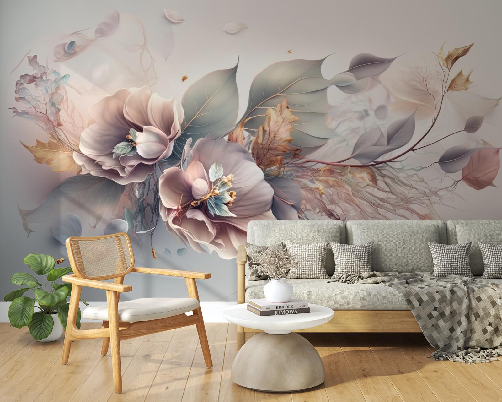 Fototapeta kolorowa gałązka kwiatowa na jasnym tle