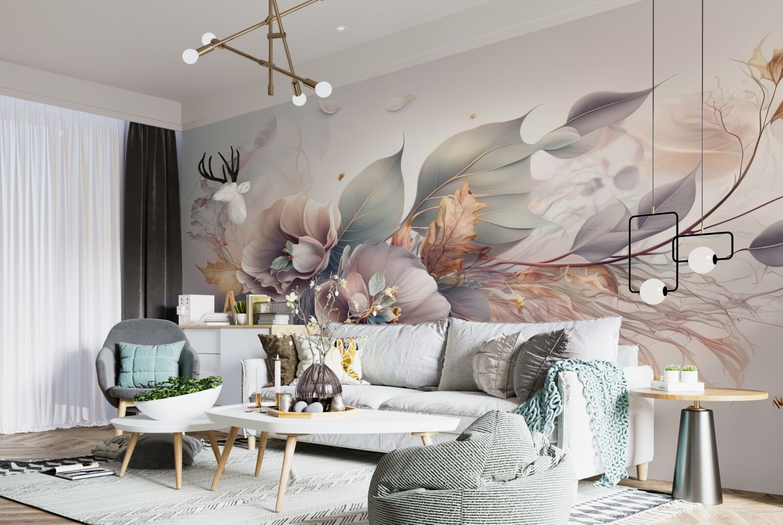 Fototapeta kolorowa gałązka kwiatowa na jasnym tle