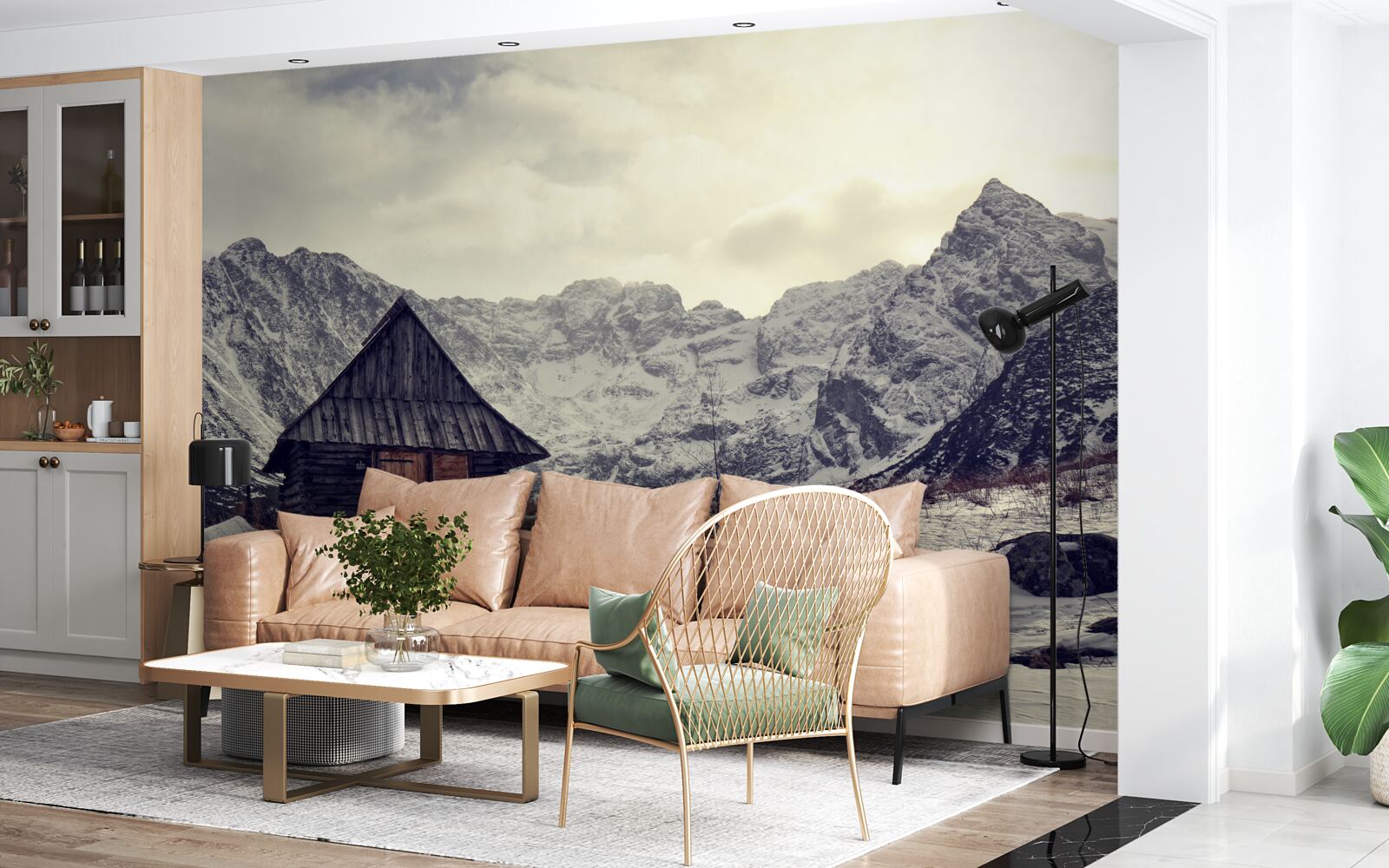 Fototapeta wygodny dom wśród mroźnych gór