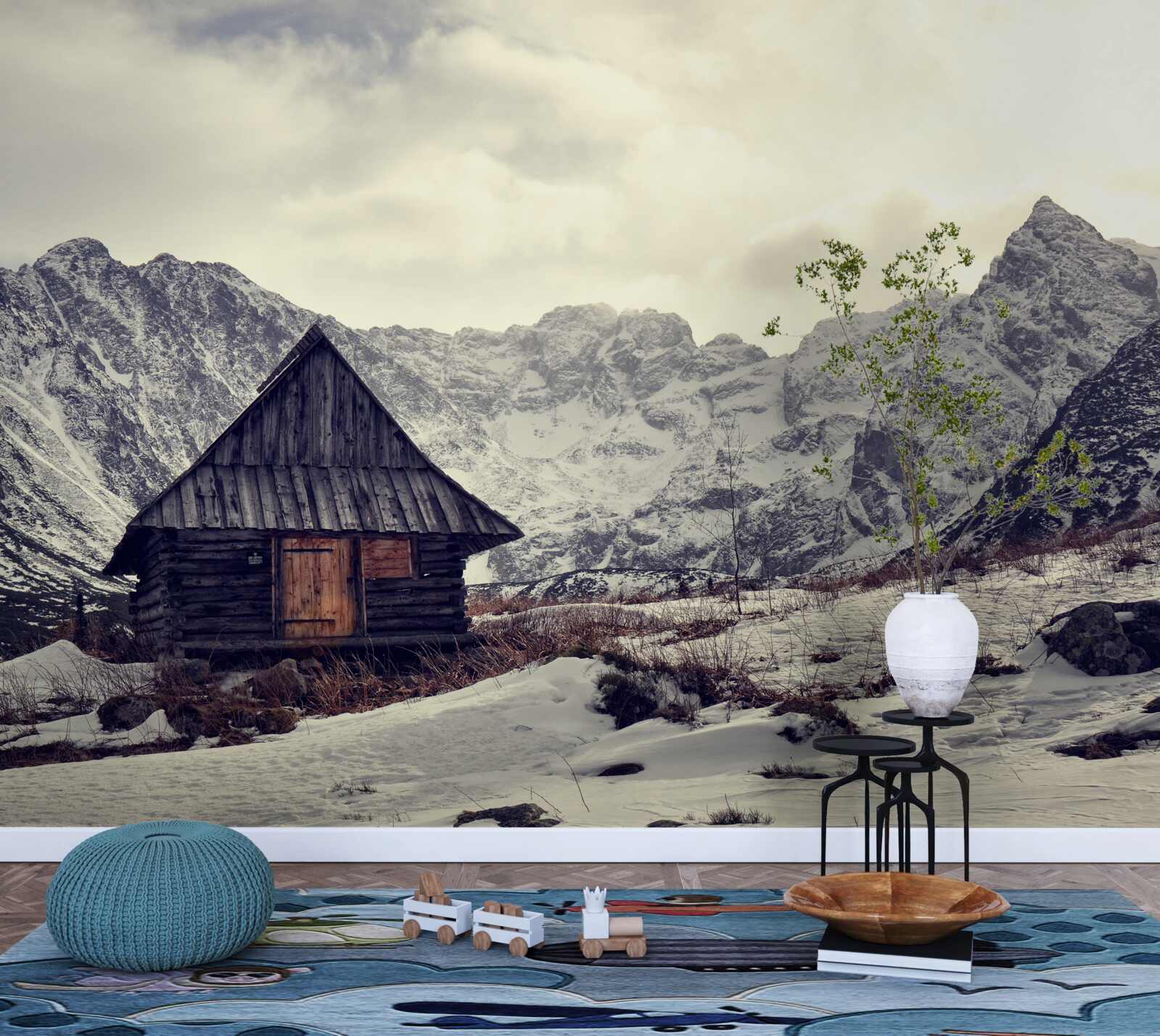 Fototapeta wygodny dom wśród mroźnych gór