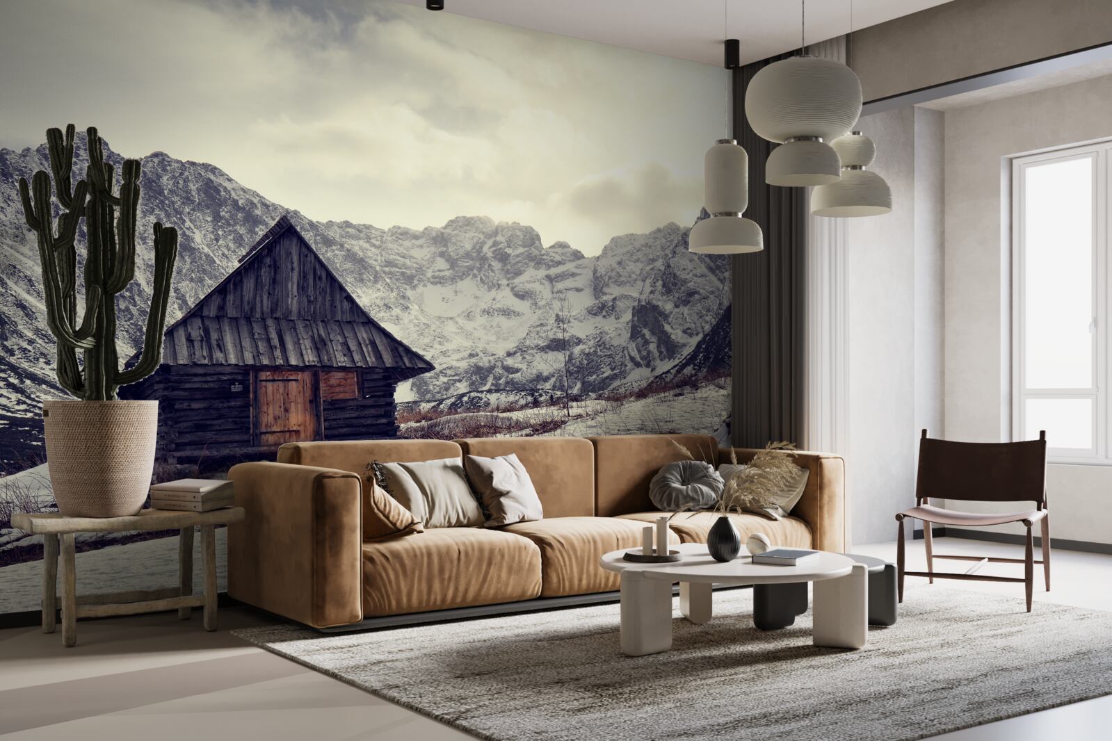 Fototapeta wygodny dom wśród mroźnych gór