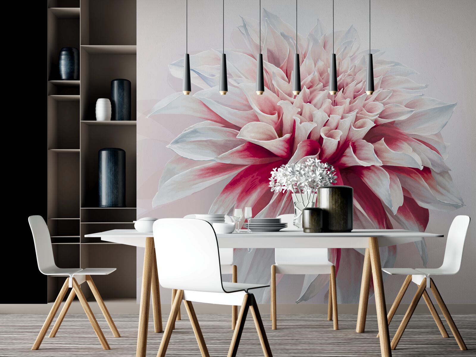 Fototapeta zachwycający pączek astra w biało-czerwonym kolorze