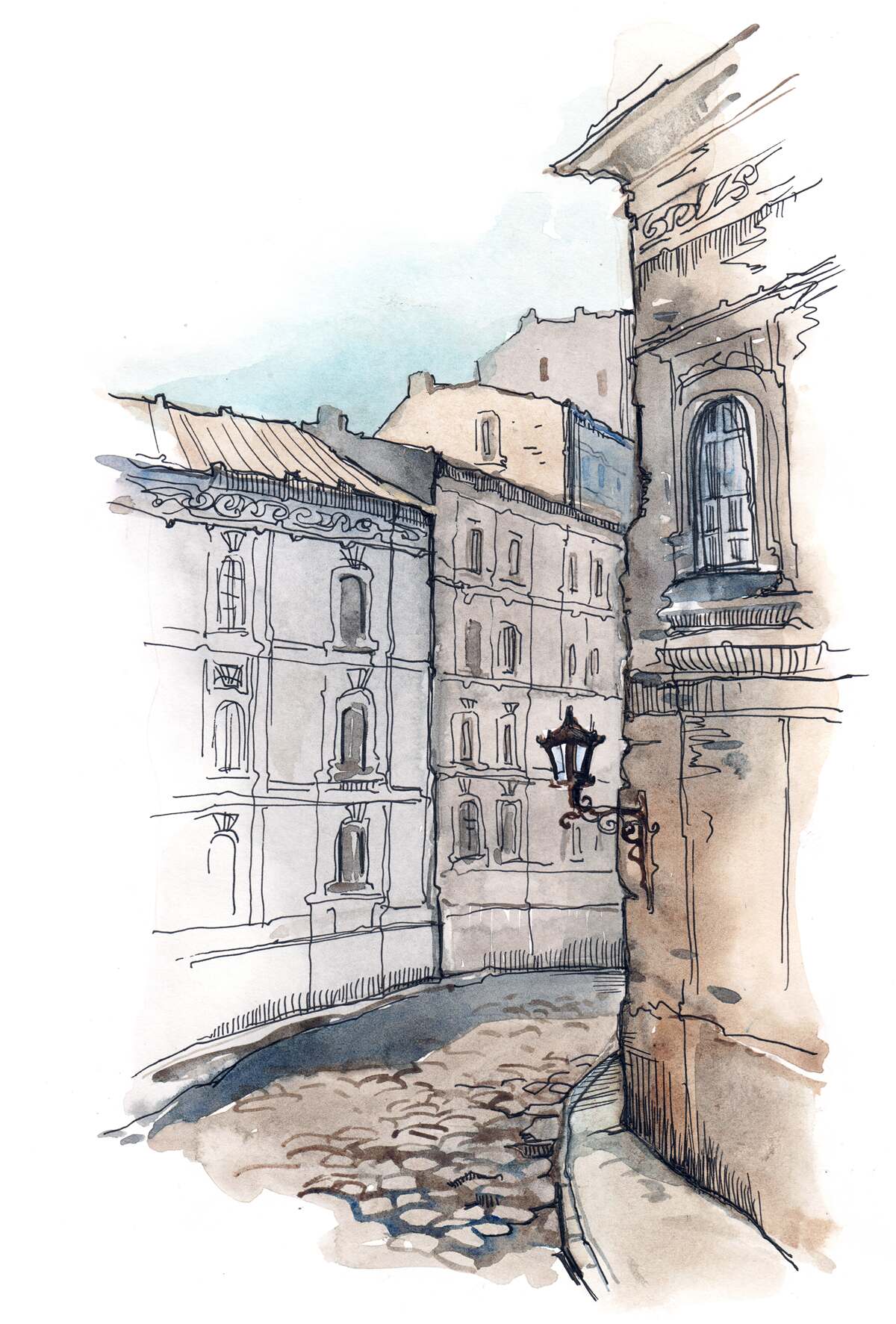 Fototapeta cicha ulica utkana ołówkiem