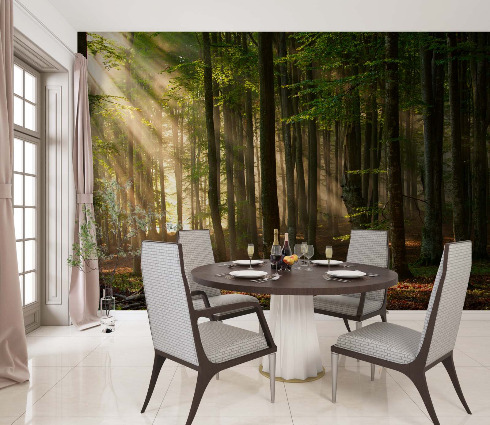 Fototapeta promienie słońca przeganiają chłód z lasu po nocy