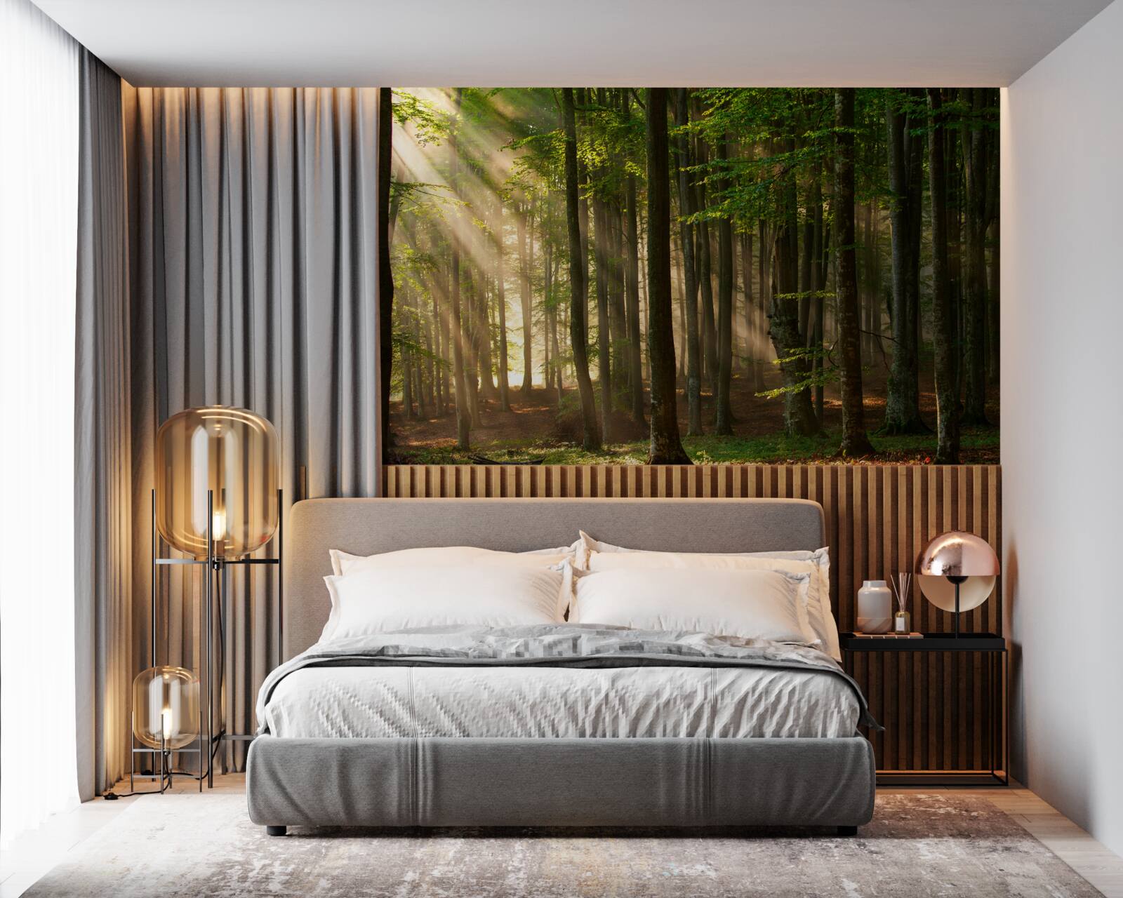 Fototapeta promienie słońca przeganiają chłód z lasu po nocy