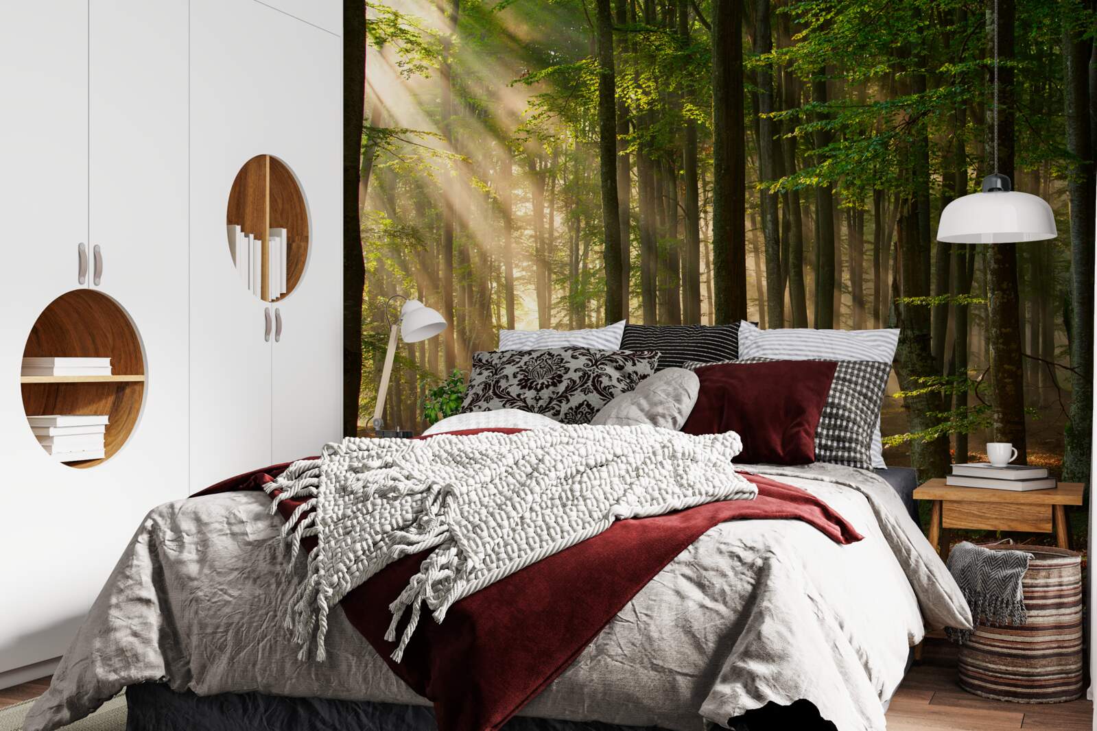 Fototapeta promienie słońca przeganiają chłód z lasu po nocy