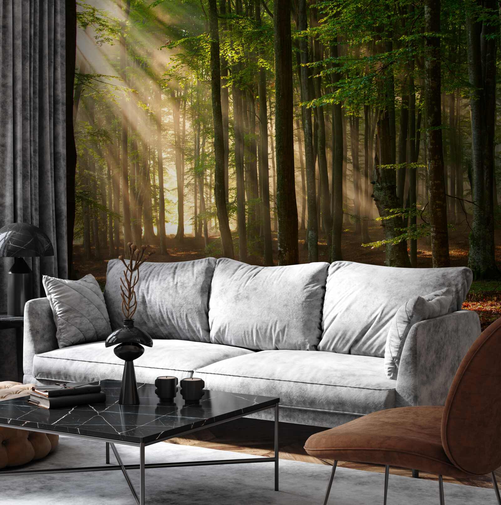 Fototapeta promienie słońca przeganiają chłód z lasu po nocy