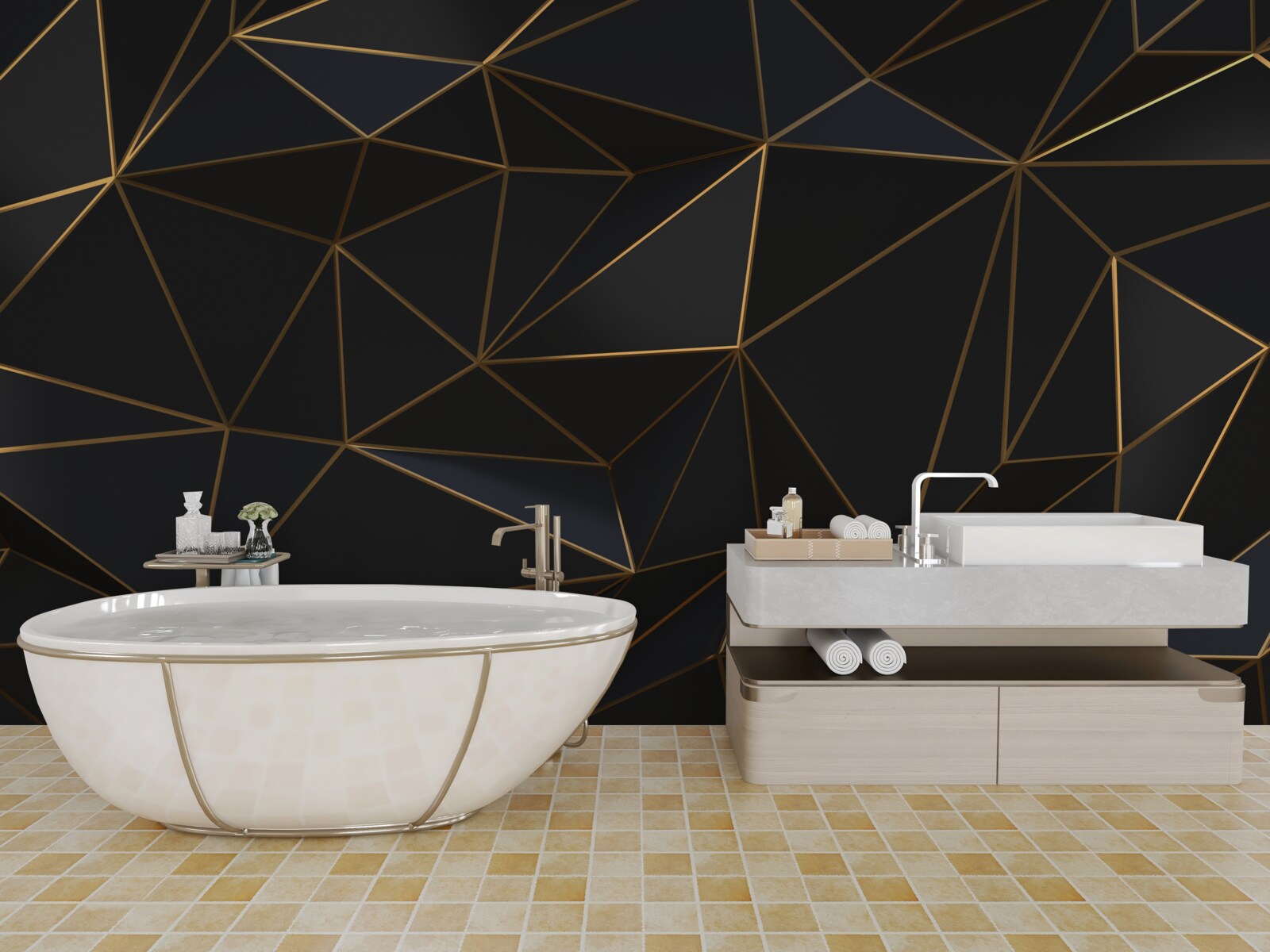 Fototapeta trójkąty i diamenty oprawione w złocie