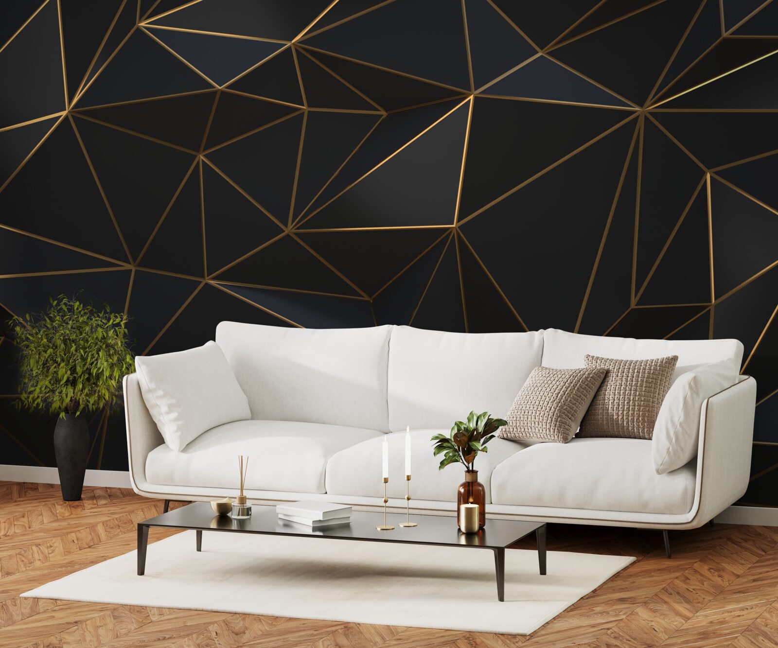 Fototapeta trójkąty i diamenty oprawione w złocie