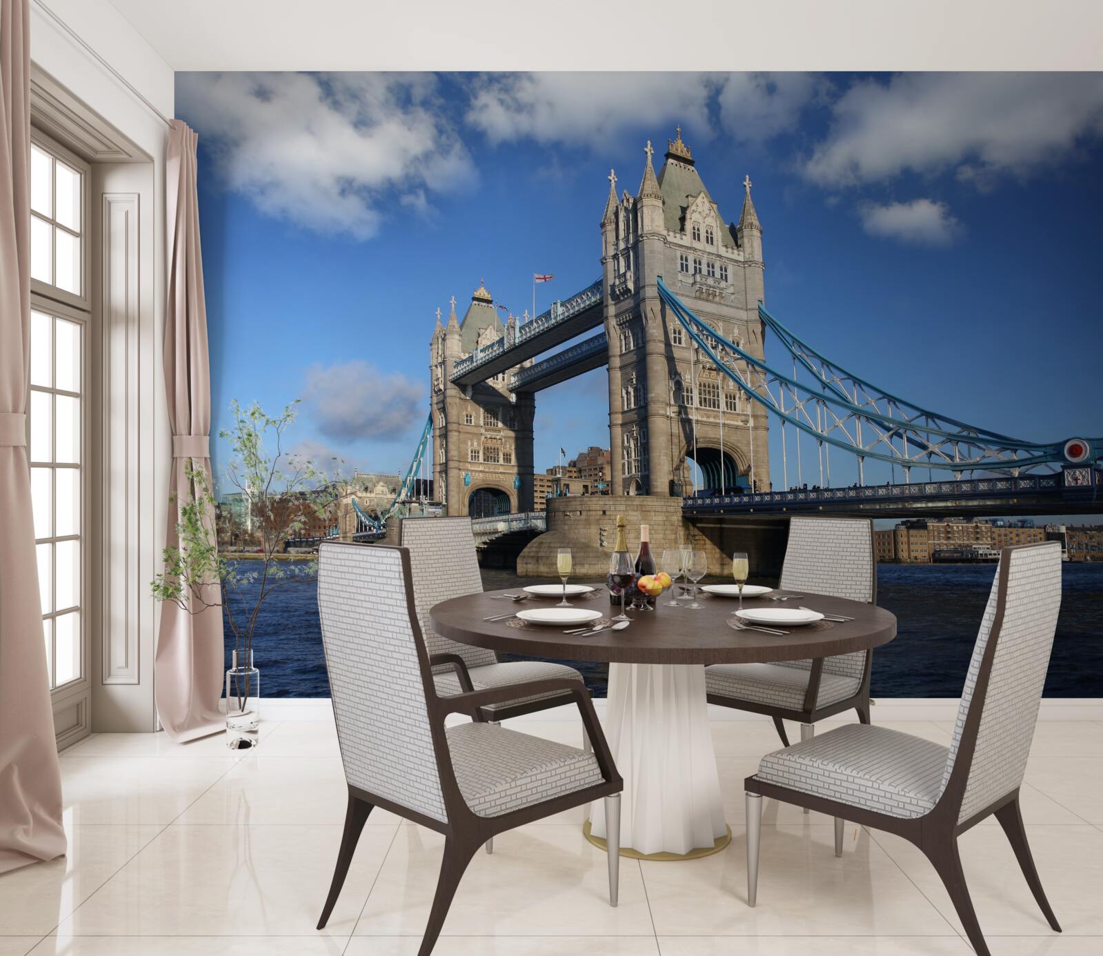 Fototapeta most tower bridge rozciągający się nad spokojną powierzchnią rzeki