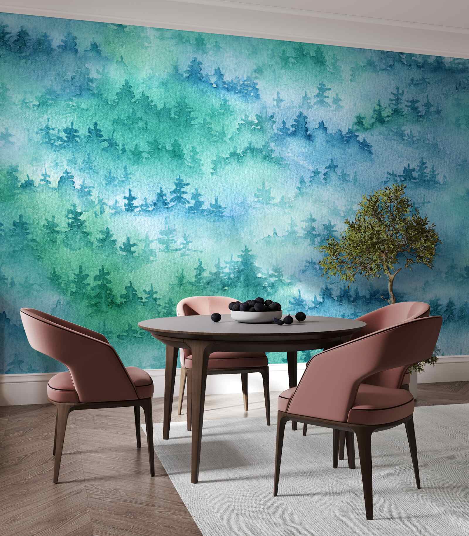 Fototapeta las iglasty spowija gęsta mgła