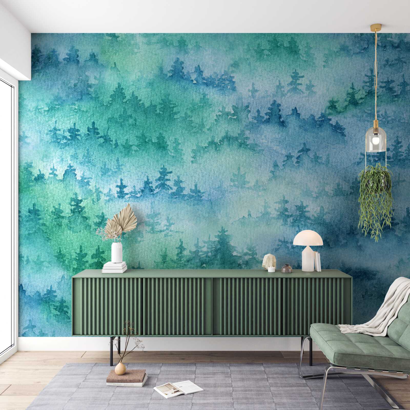 Fototapeta las iglasty spowija gęsta mgła