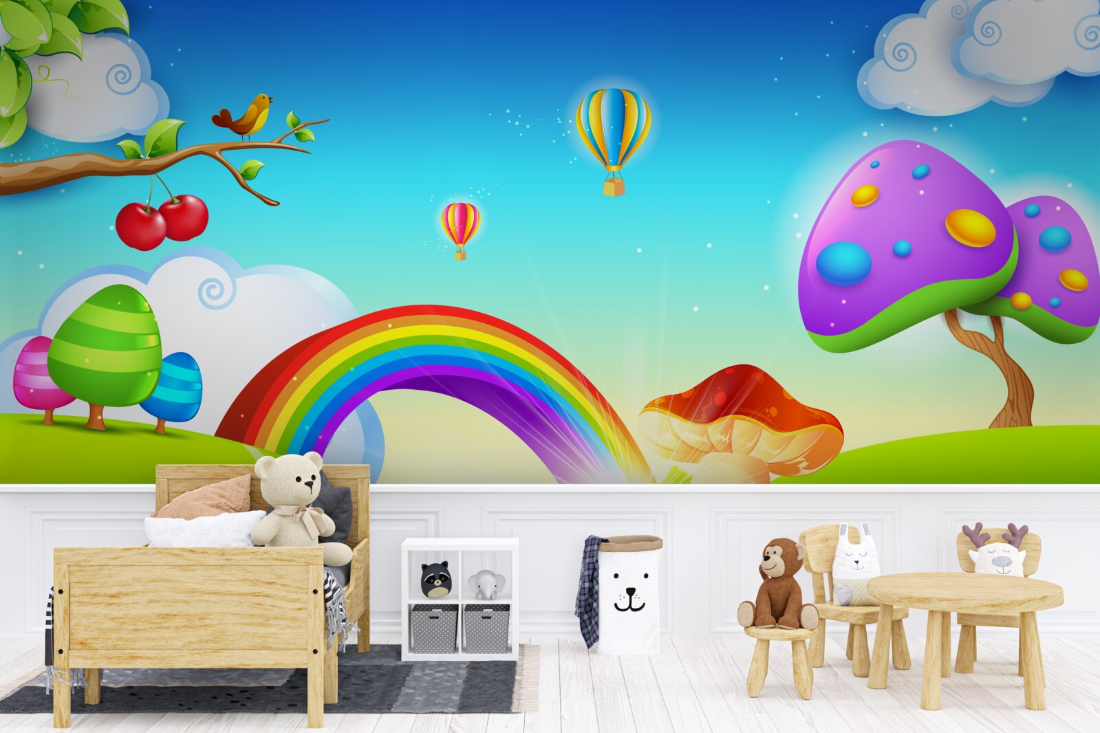 Fototapeta fantastyczny trawnik pod jasną tęczą