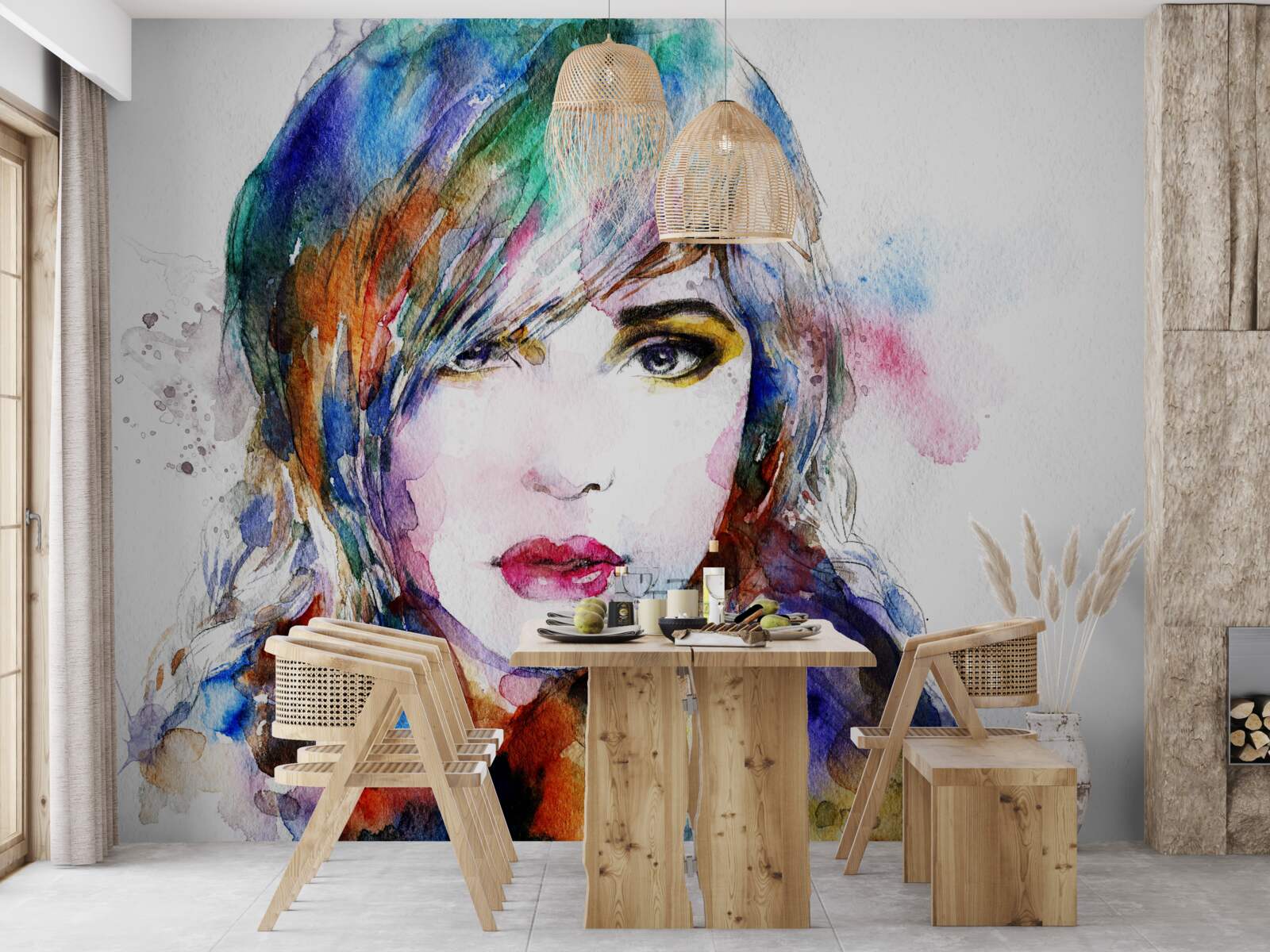 Fototapeta wizerunek dziewczynki wykonany w jasnych kolorach akwareli