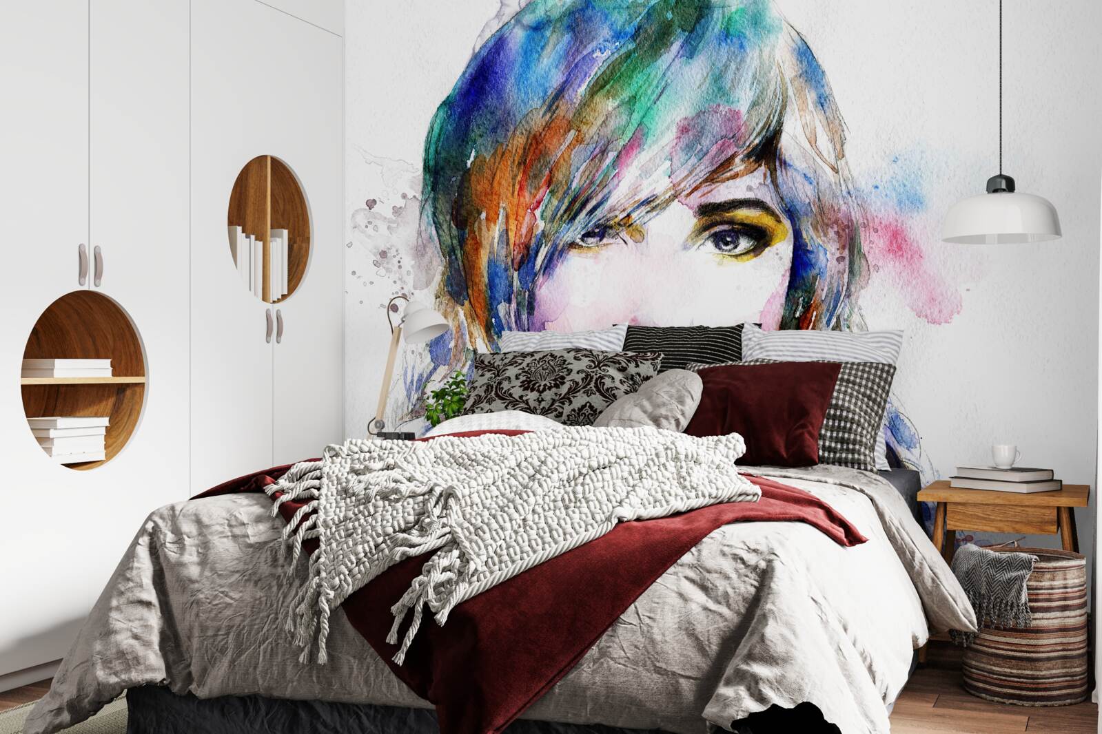 Fototapeta wizerunek dziewczynki wykonany w jasnych kolorach akwareli