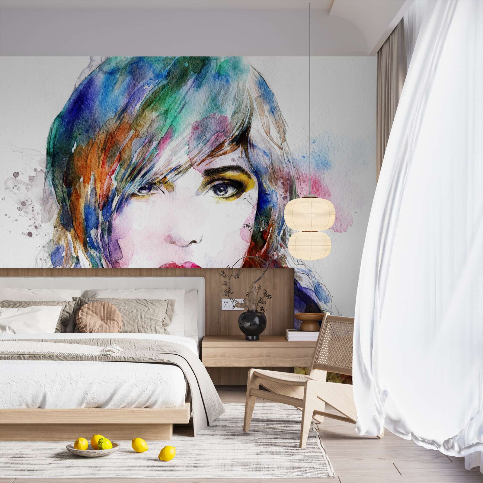 Fototapeta wizerunek dziewczynki wykonany w jasnych kolorach akwareli