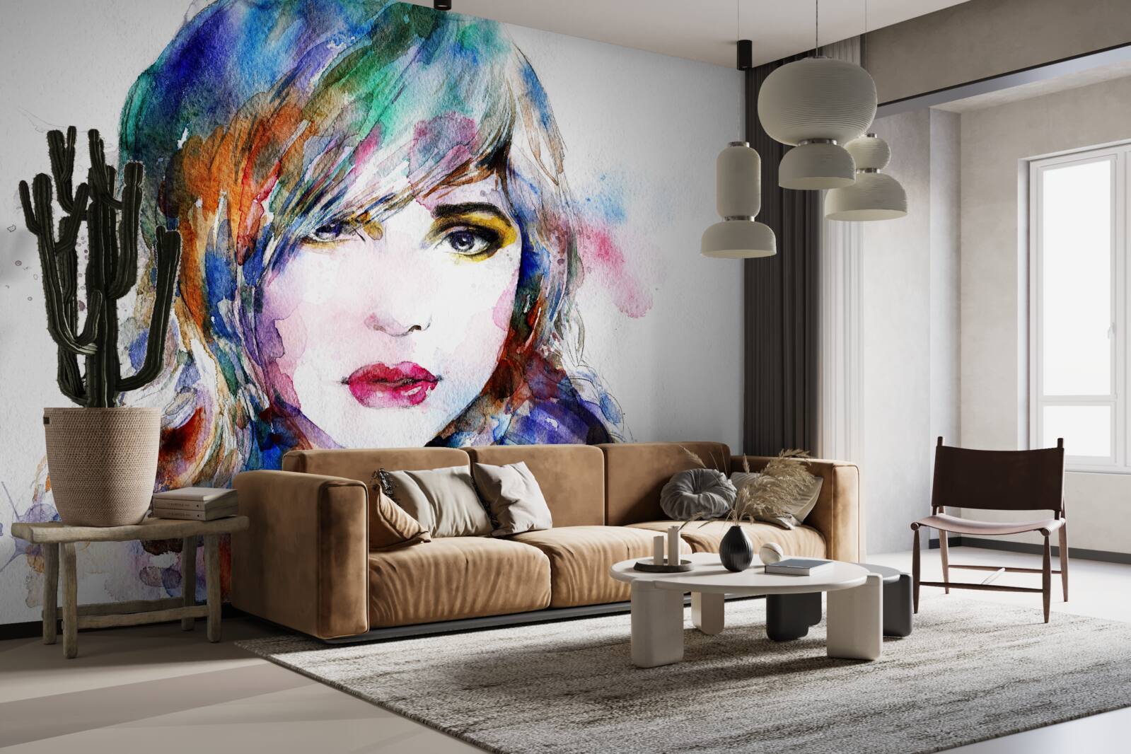 Fototapeta wizerunek dziewczynki wykonany w jasnych kolorach akwareli