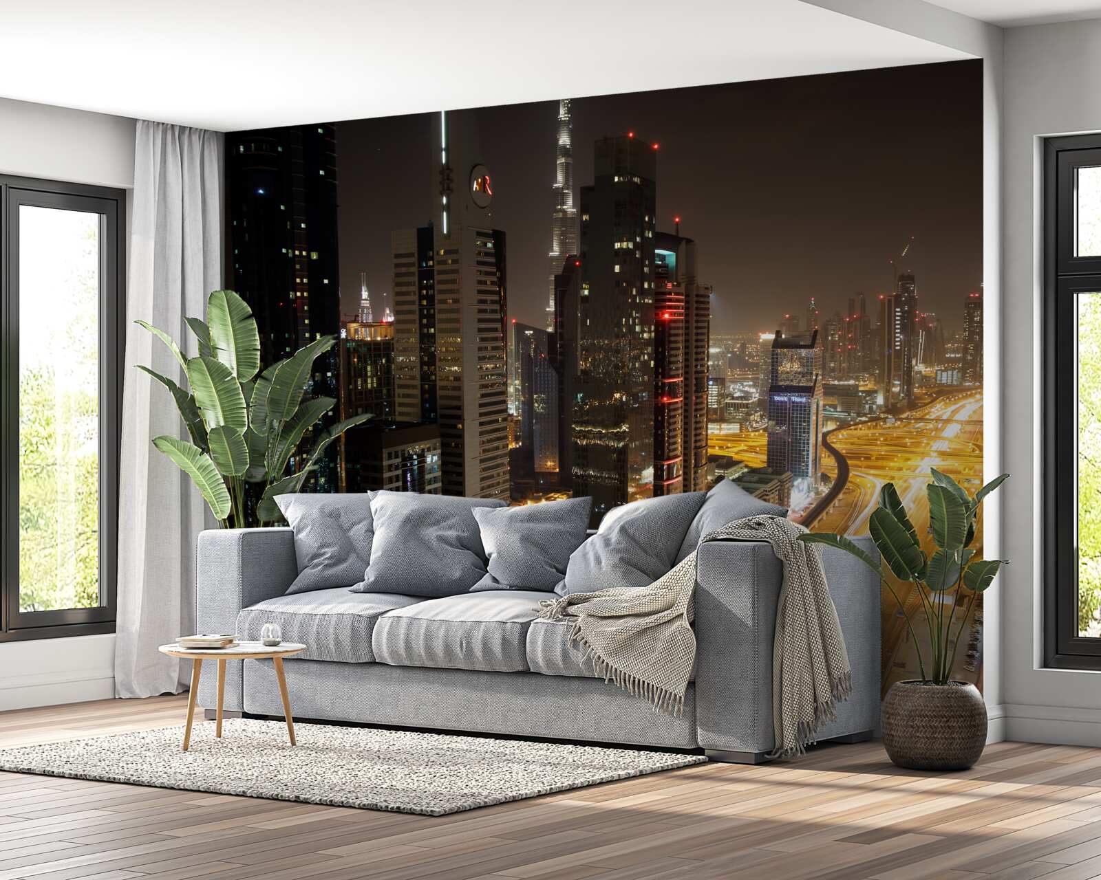 Fototapeta aleję nocną otaczają wielopiętrowe budynki mieszkalne