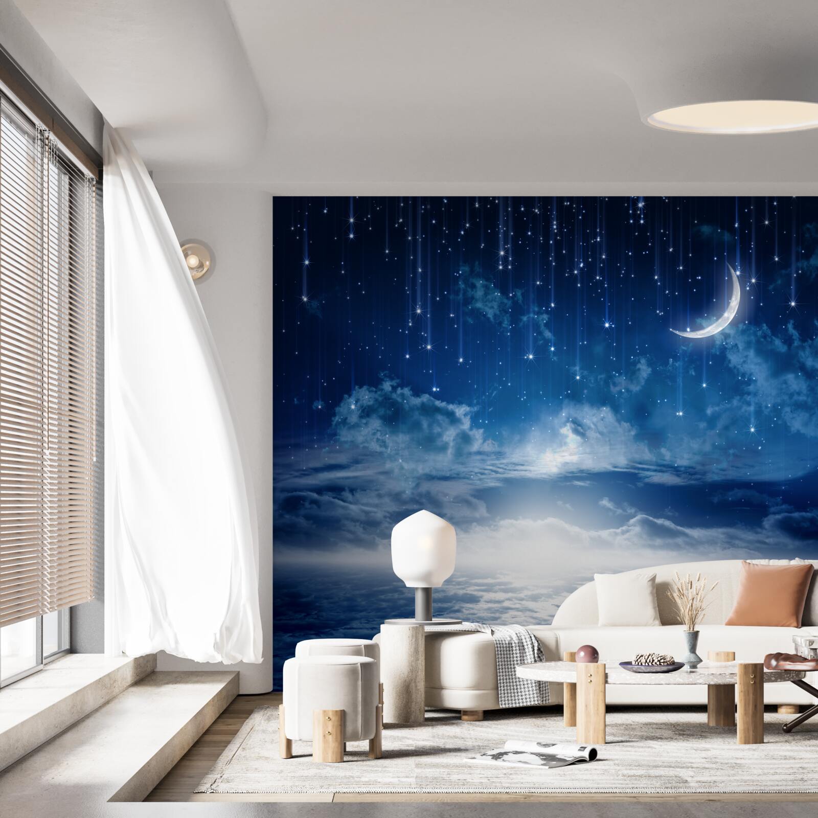 Fototapeta Światło księżyca grające na powierzchni wody oświetla noc jasnymi kolorami