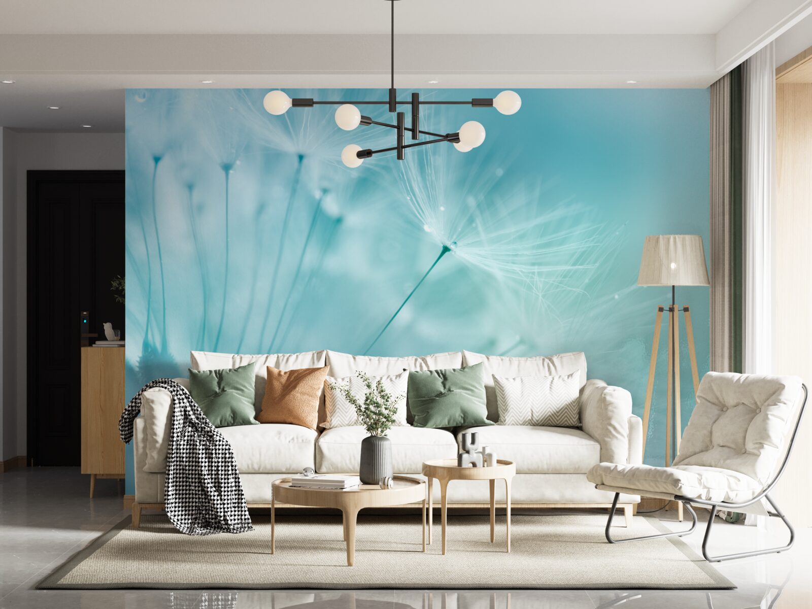 Fototapeta mniszek lekarski z kwiatami na tle błękitnego nieba