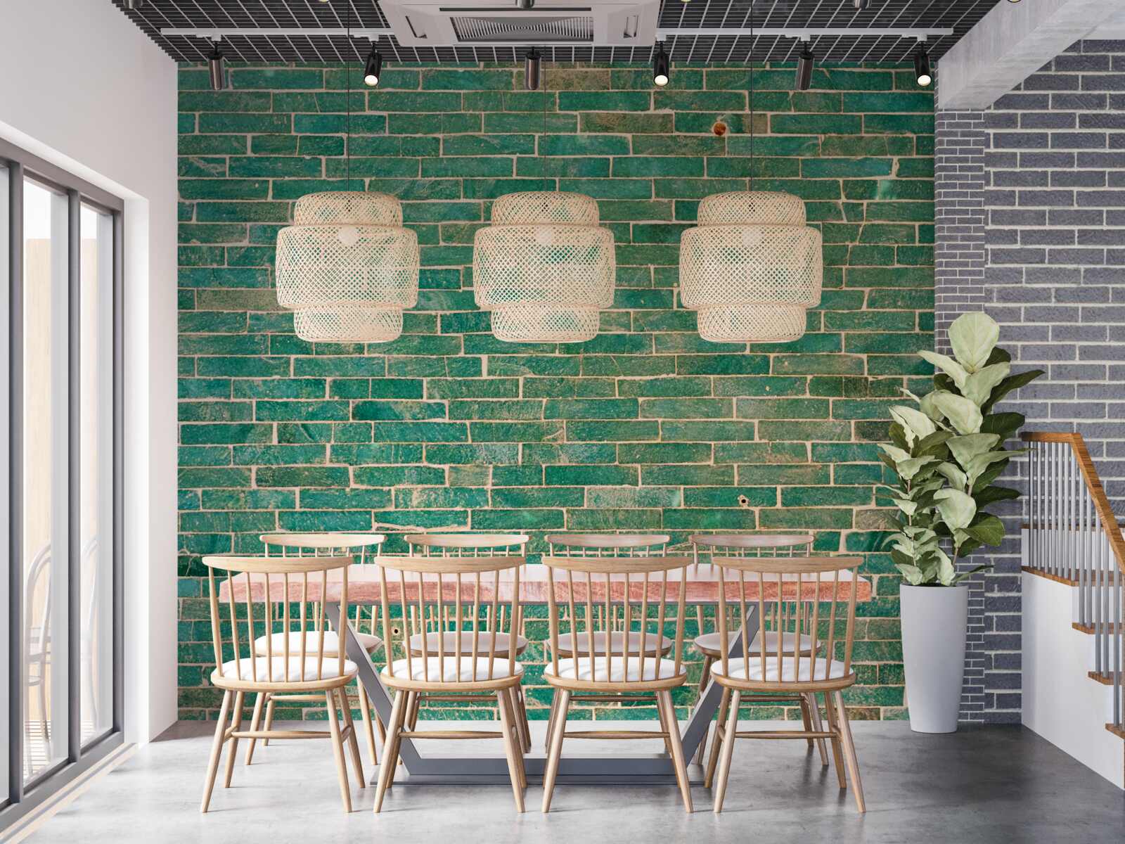 Fototapeta Ściana z cegły pomalowana na zielono