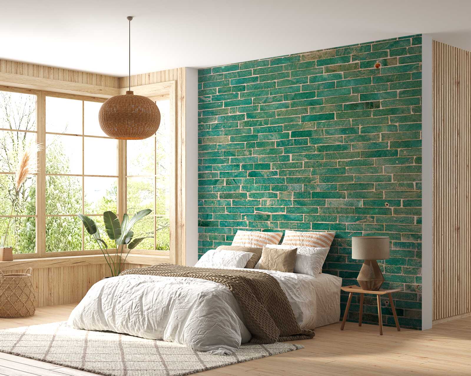Fototapeta Ściana z cegły pomalowana na zielono