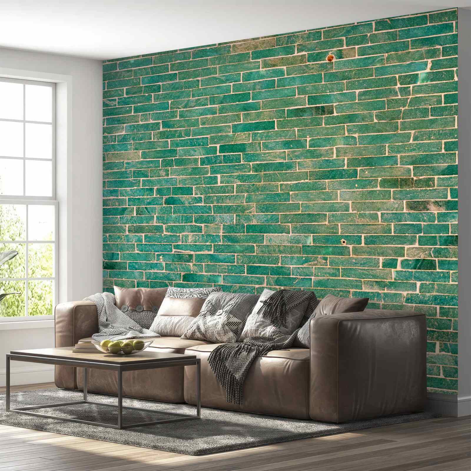 Fototapeta Ściana z cegły pomalowana na zielono