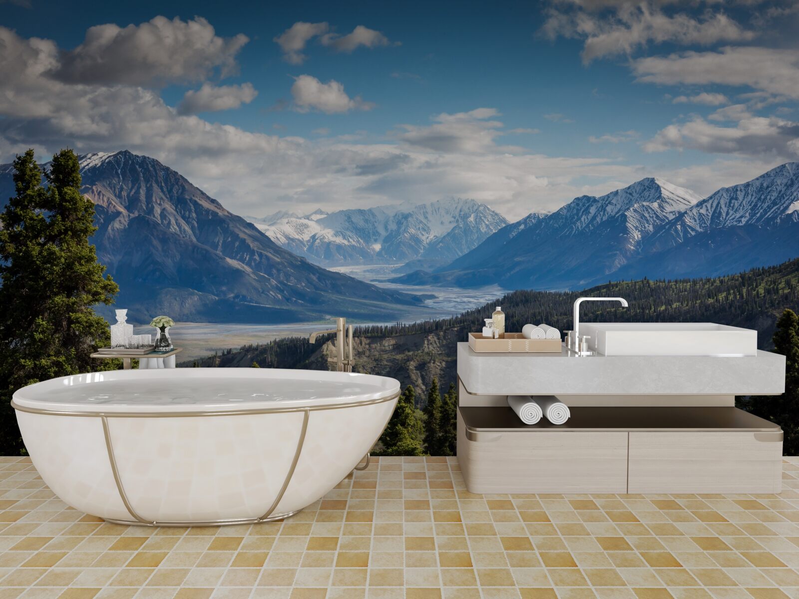 Fototapeta odnoga gór zwieńczona drzewami na skraju lasu