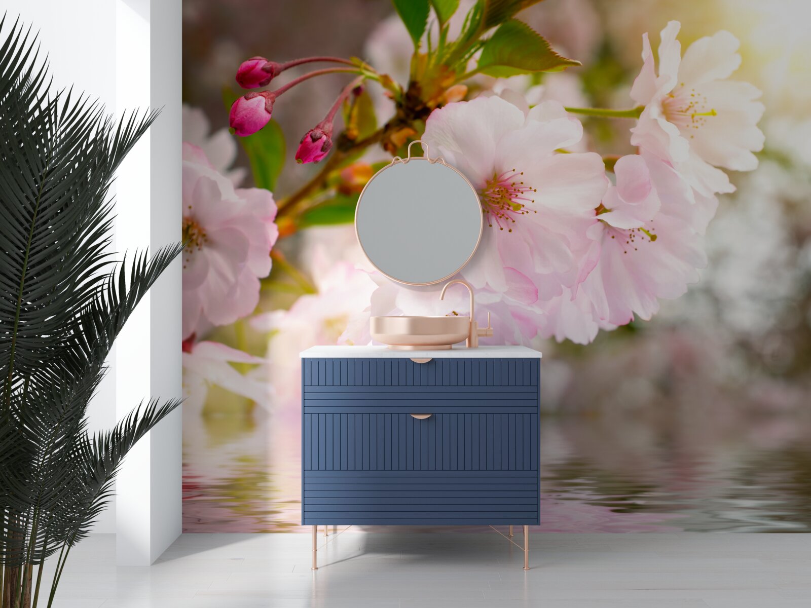 Fototapeta gałęzie wiśni z różowymi kwiatami wiszą nad wodą