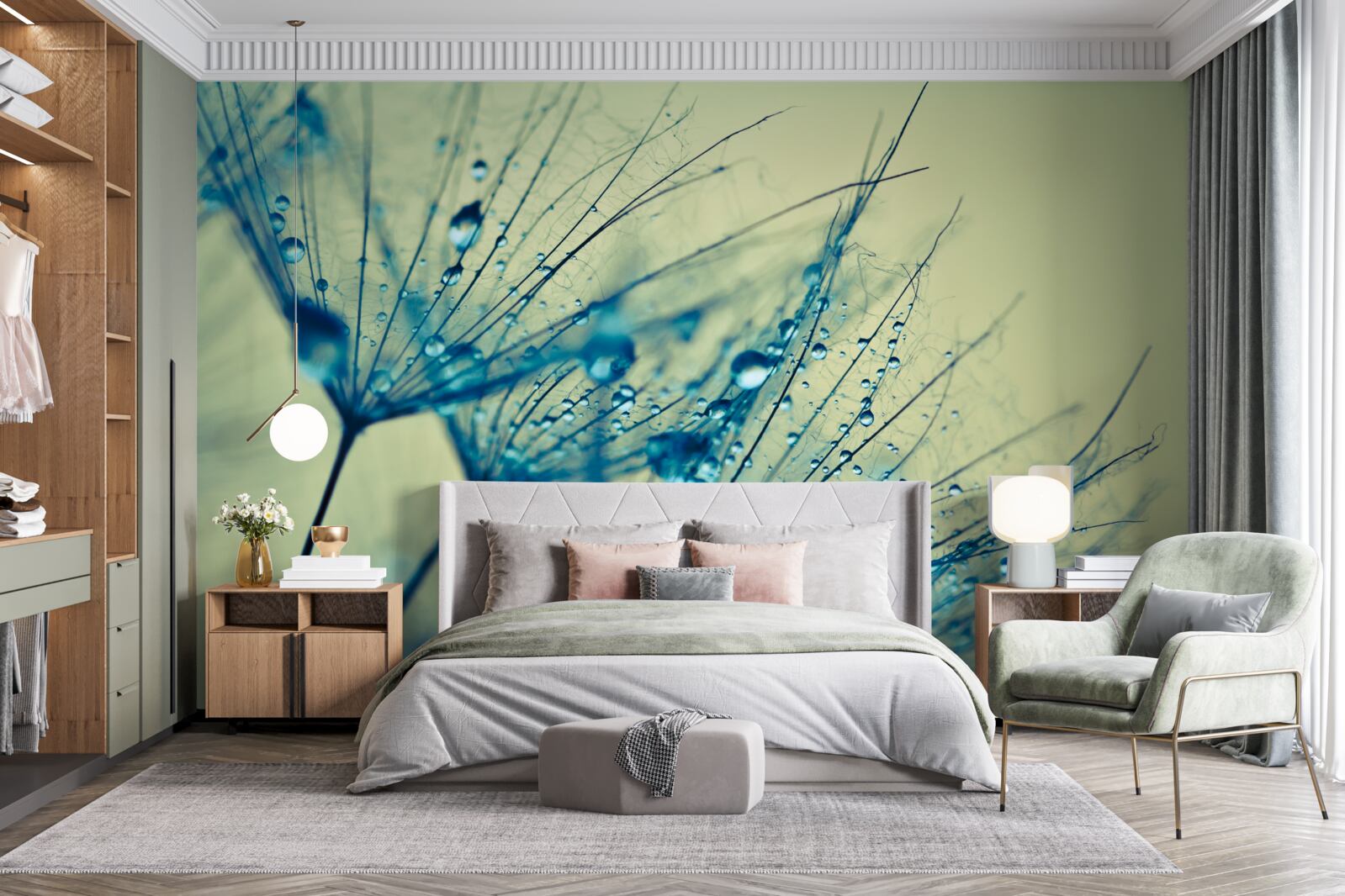 Fototapeta mniszek lekarski ozdobiony kroplami wody